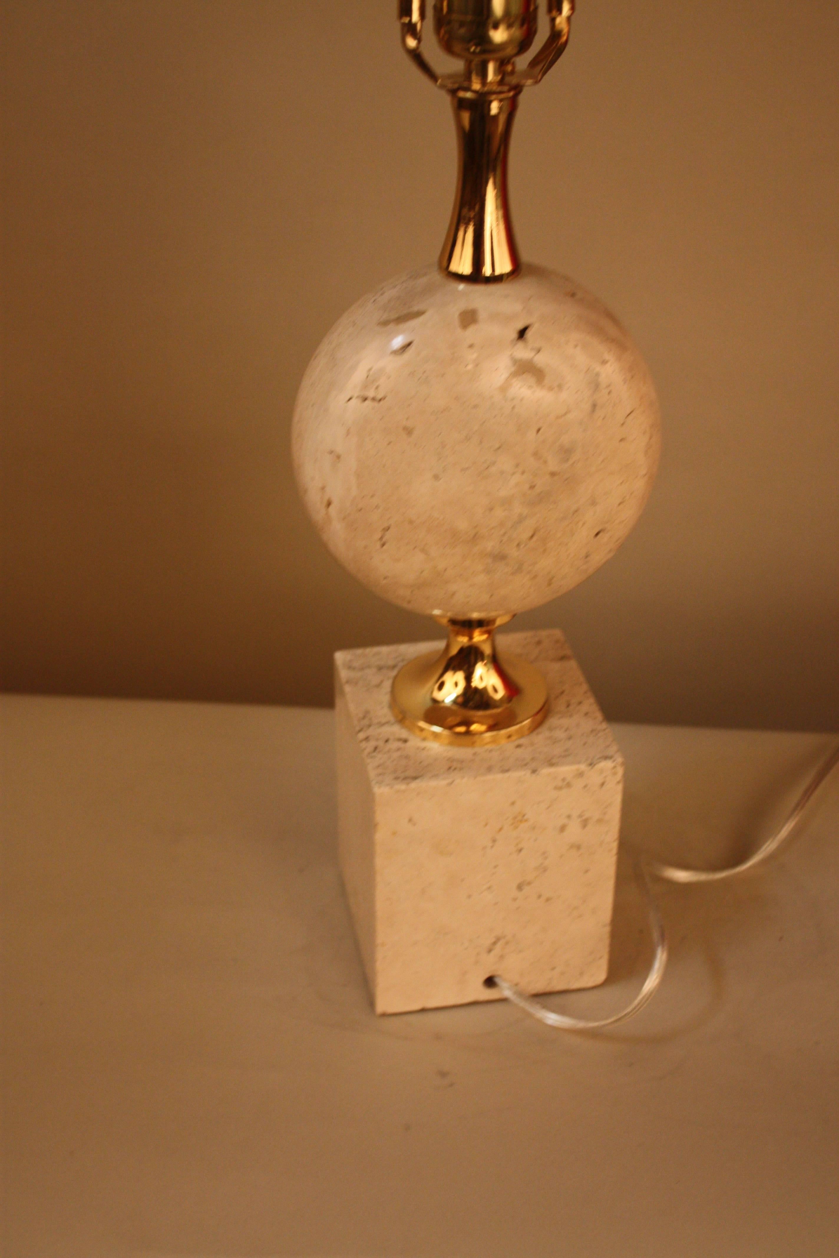 Silk French Travertine Marble Table Lamp by Philippe Barbier