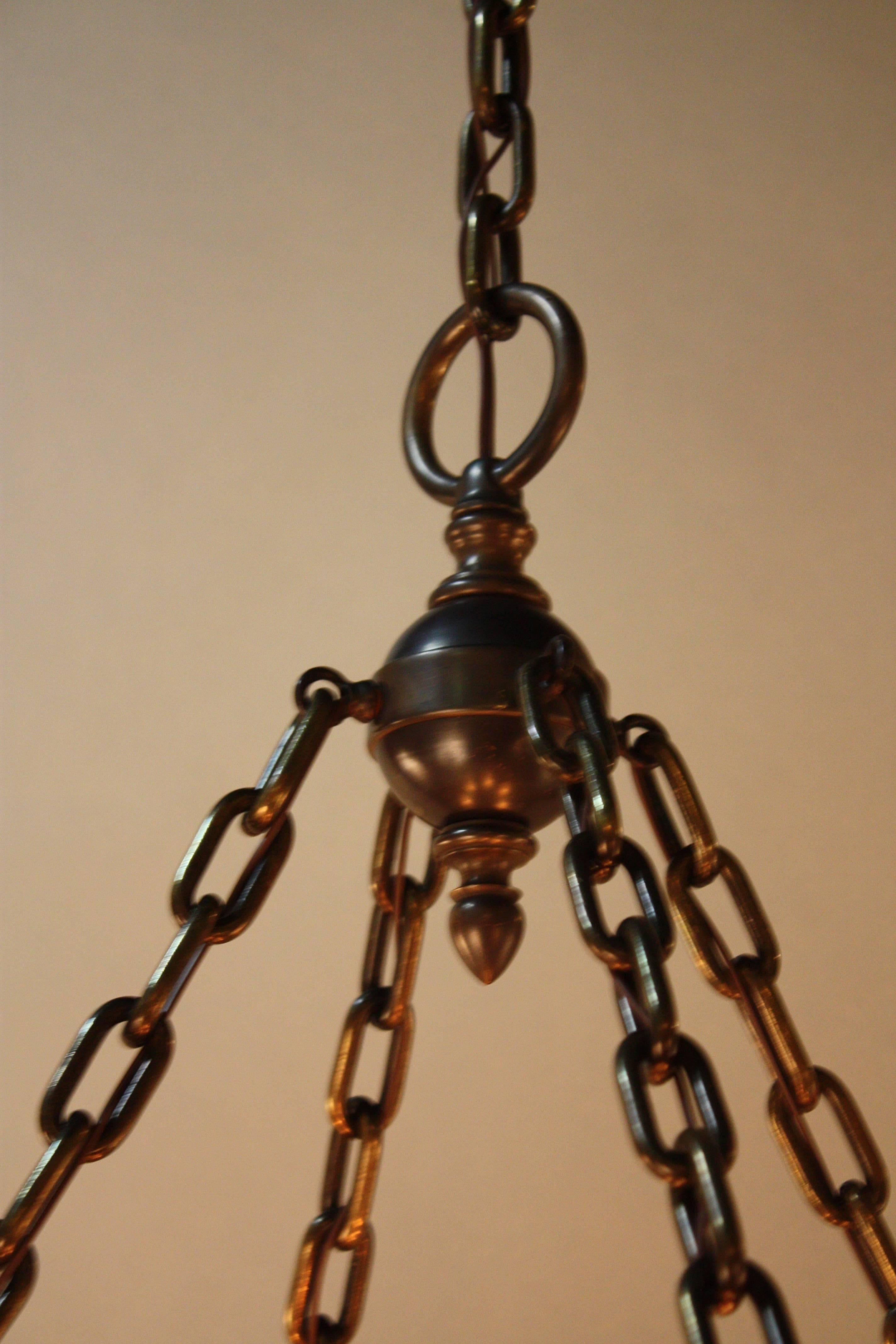 Brass American Leaded Glass Inverted Dome Chandelier
