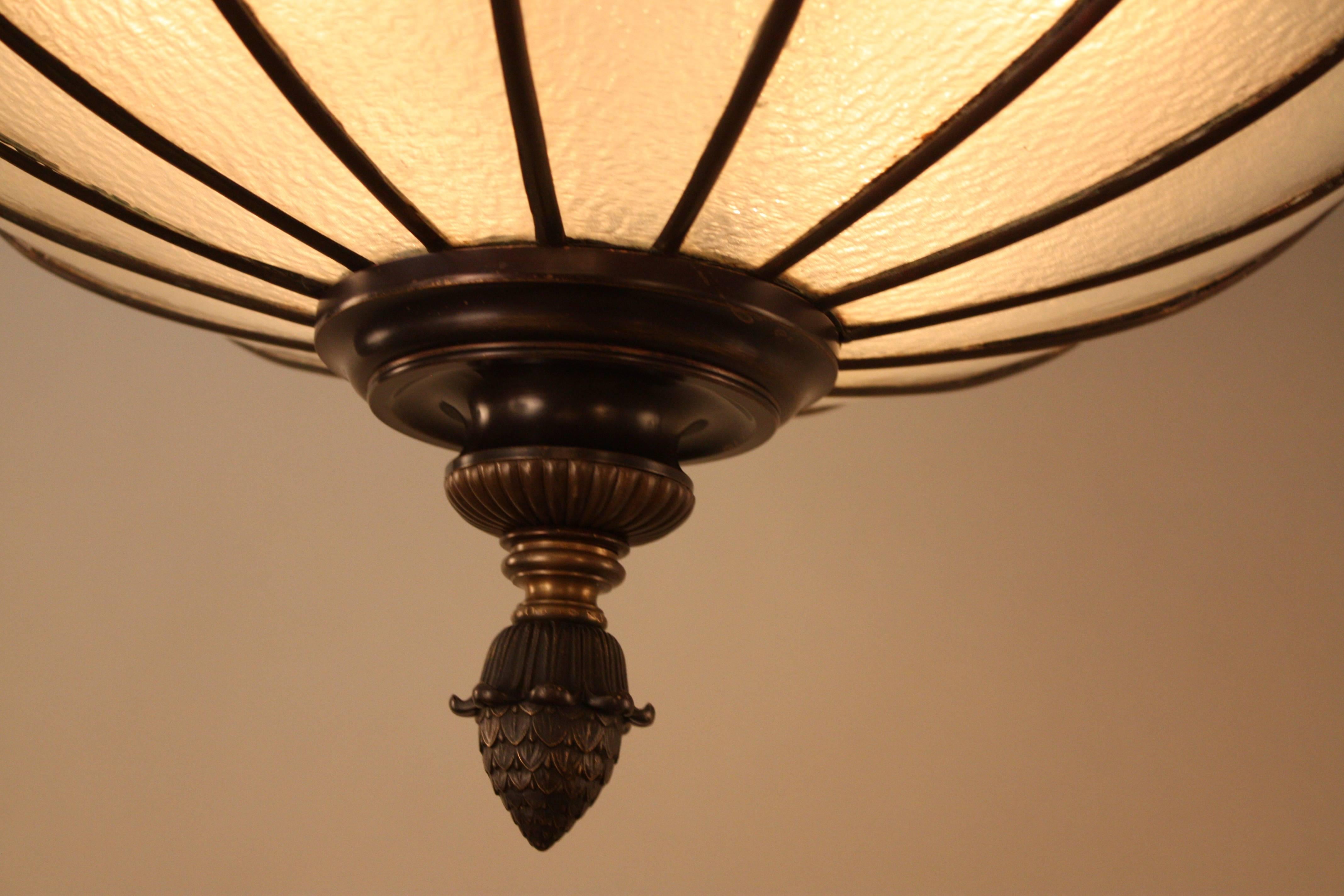 American Leaded Glass Inverted Dome Chandelier In Good Condition In Fairfax, VA