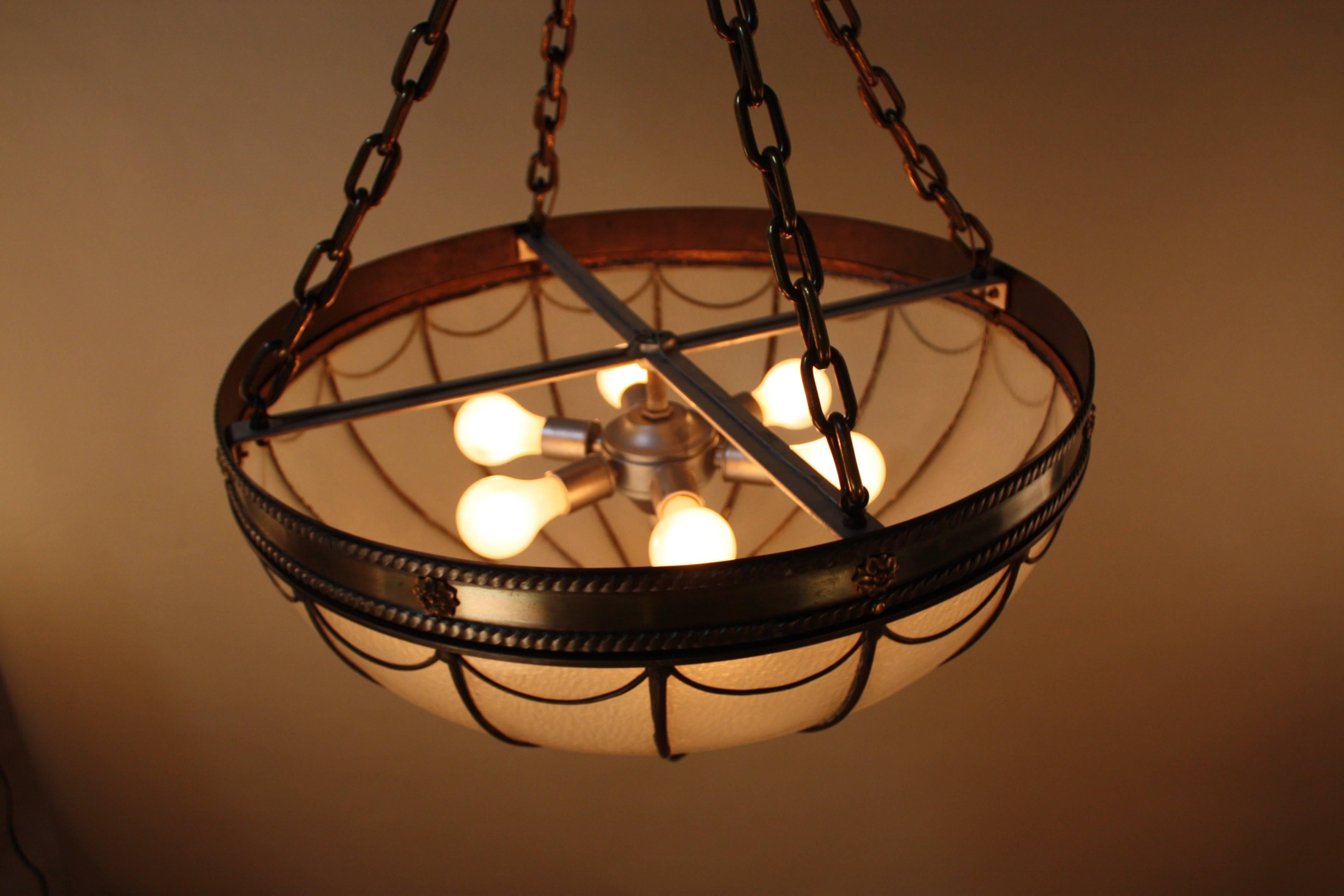 American Leaded Glass Inverted Dome Chandelier 1