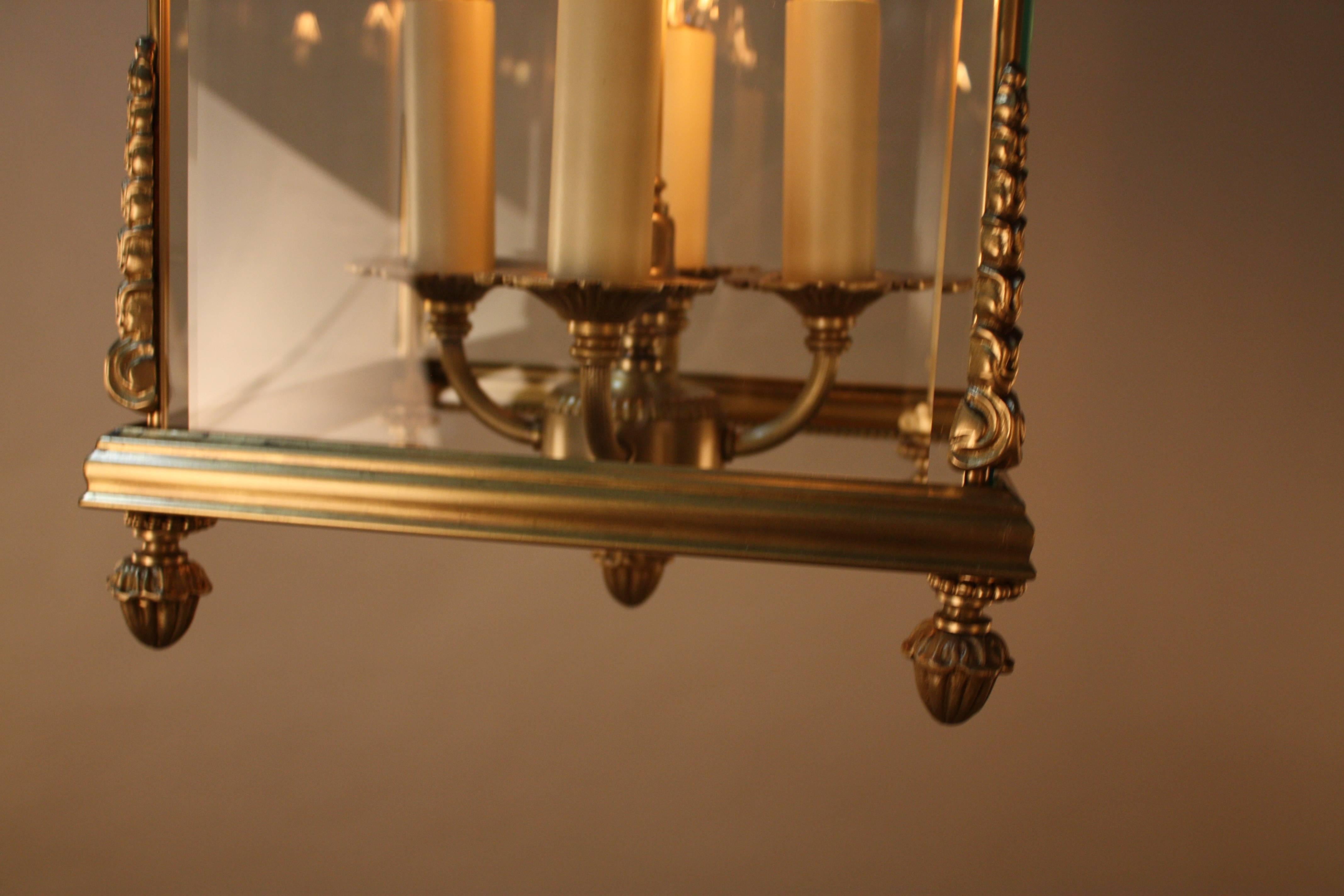 Pair of Italian Beveled Glass and Bronze Lanterns 1