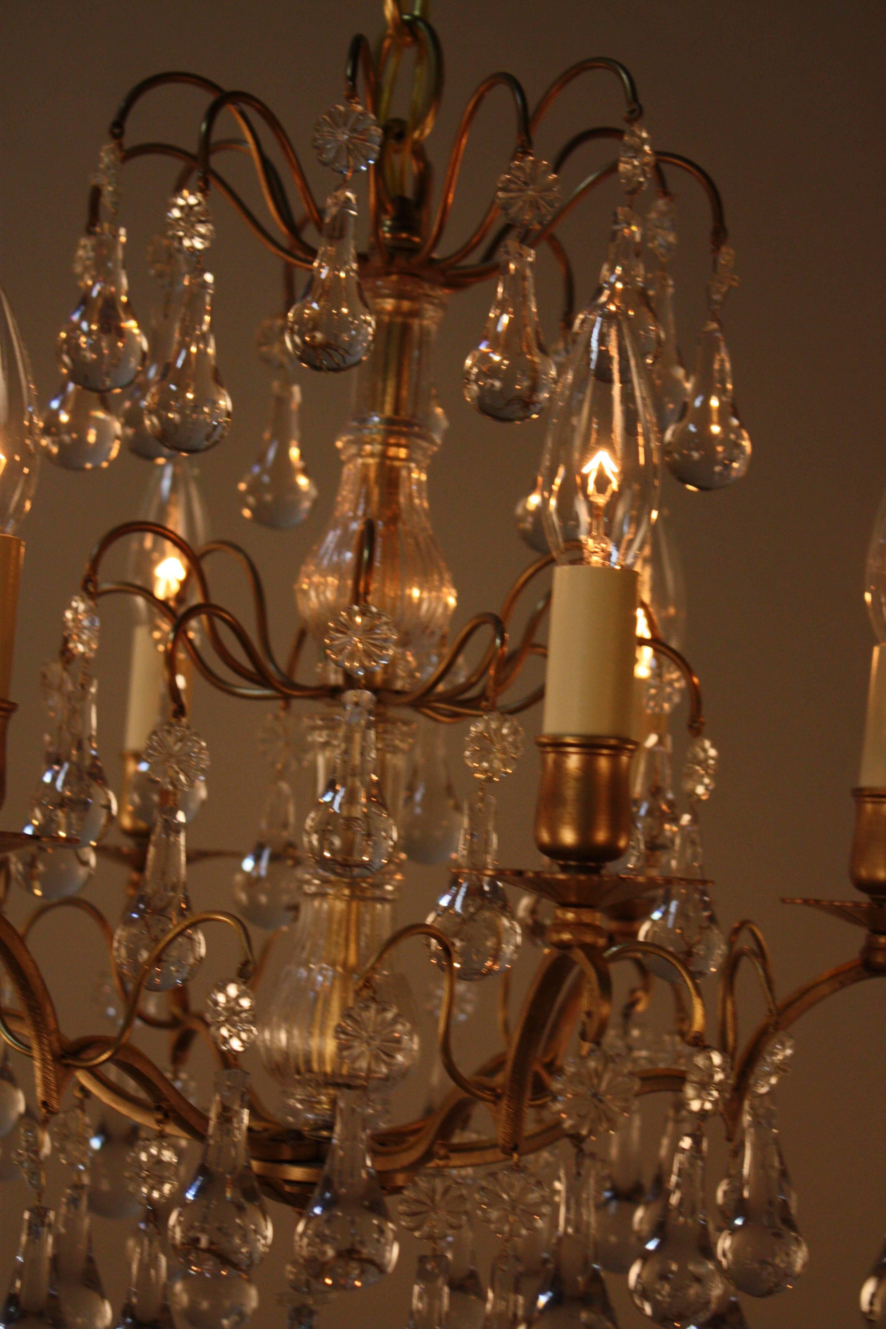 French 1930s Crystal and Bronze Chandelier 3