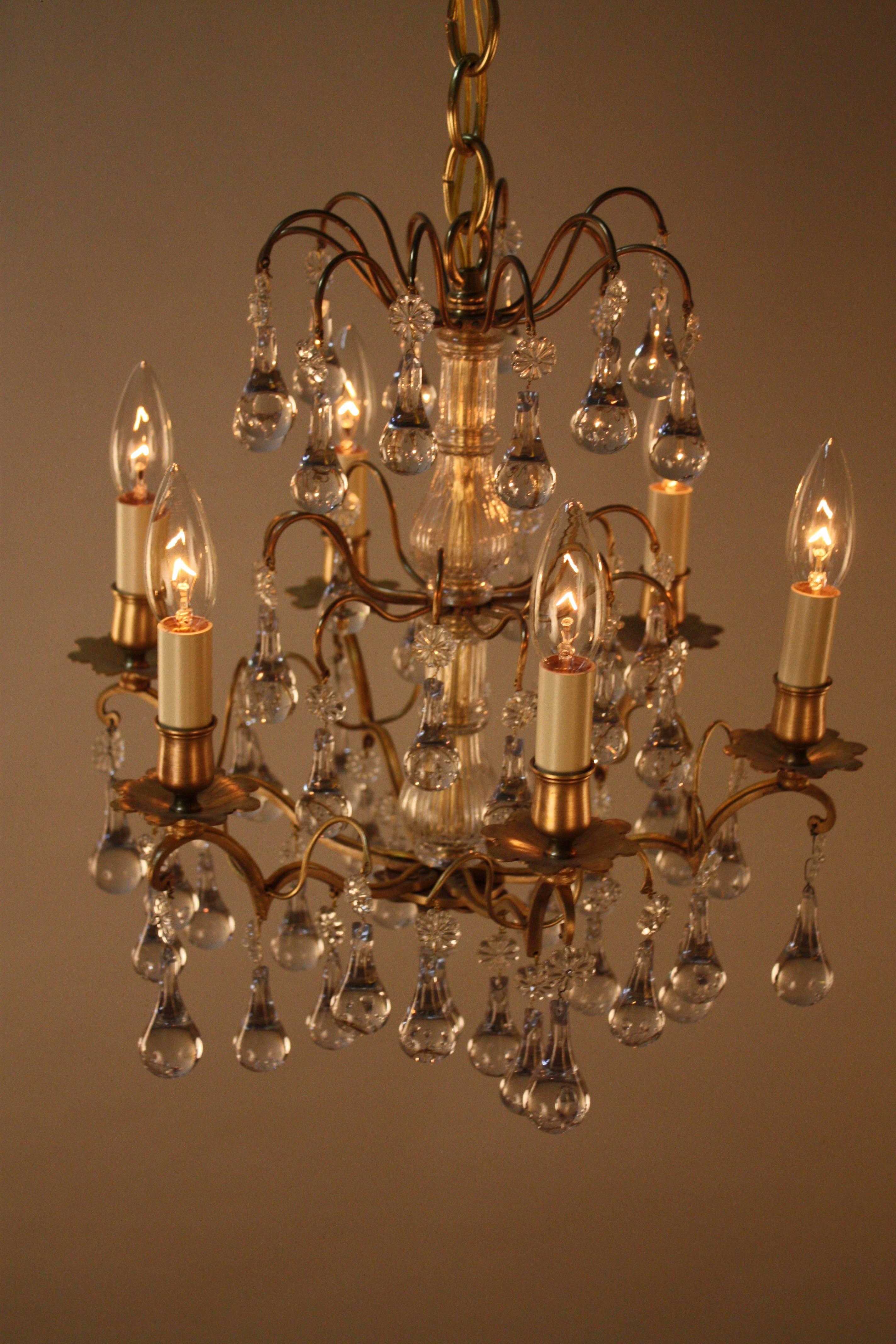 French 1930s Crystal and Bronze Chandelier 5