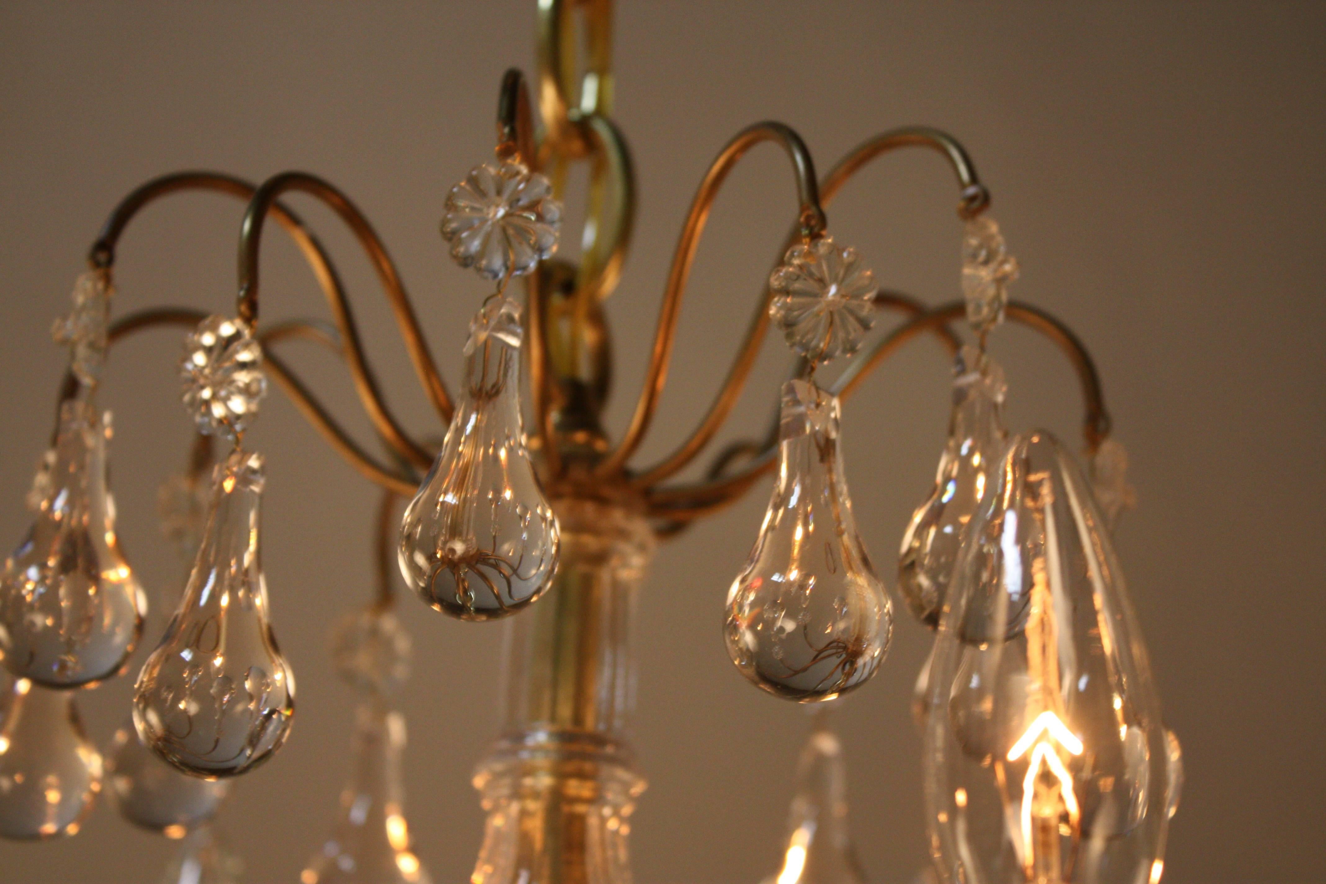French 1930s Crystal and Bronze Chandelier 2