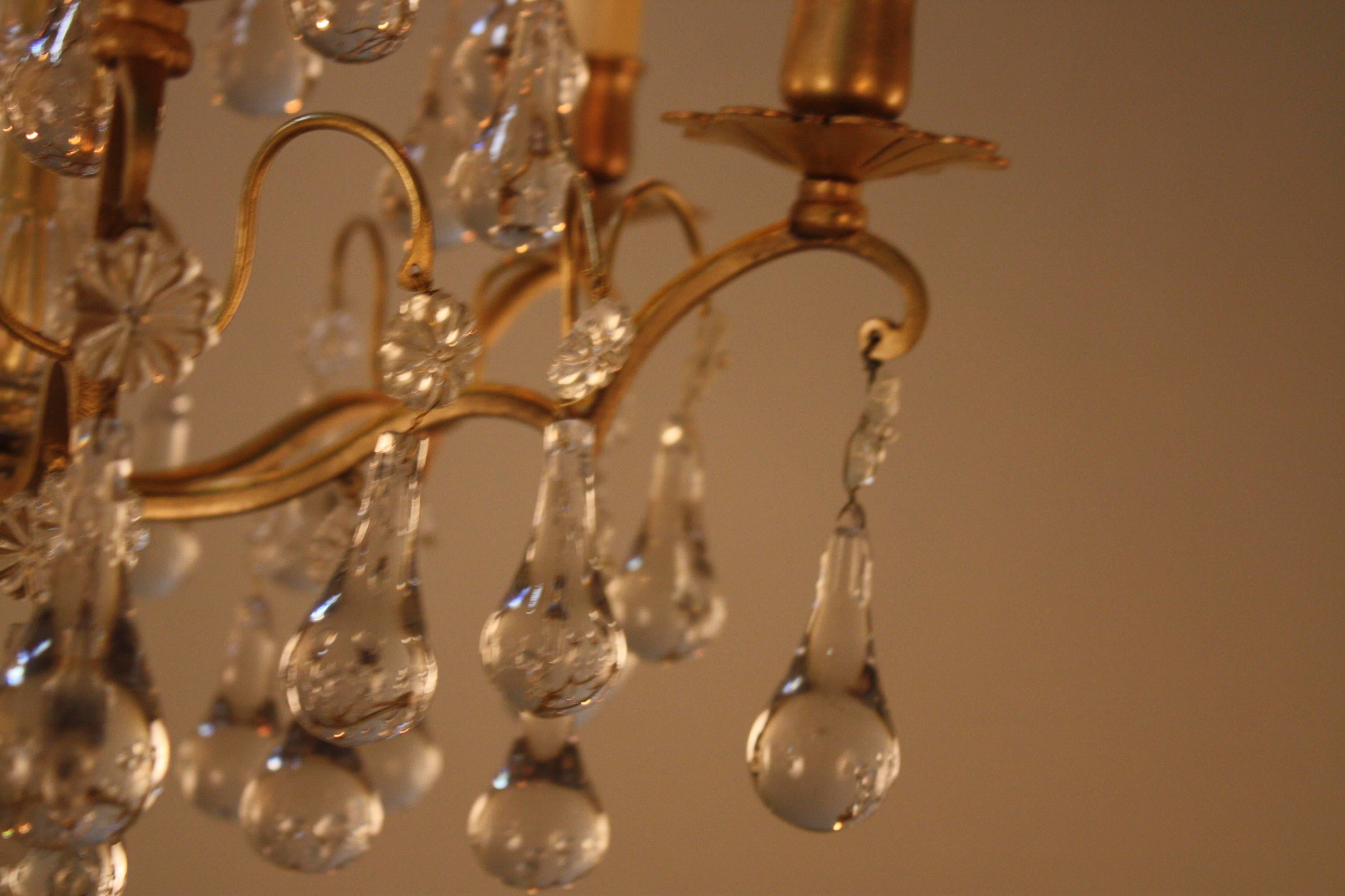 French 1930s Crystal and Bronze Chandelier 4