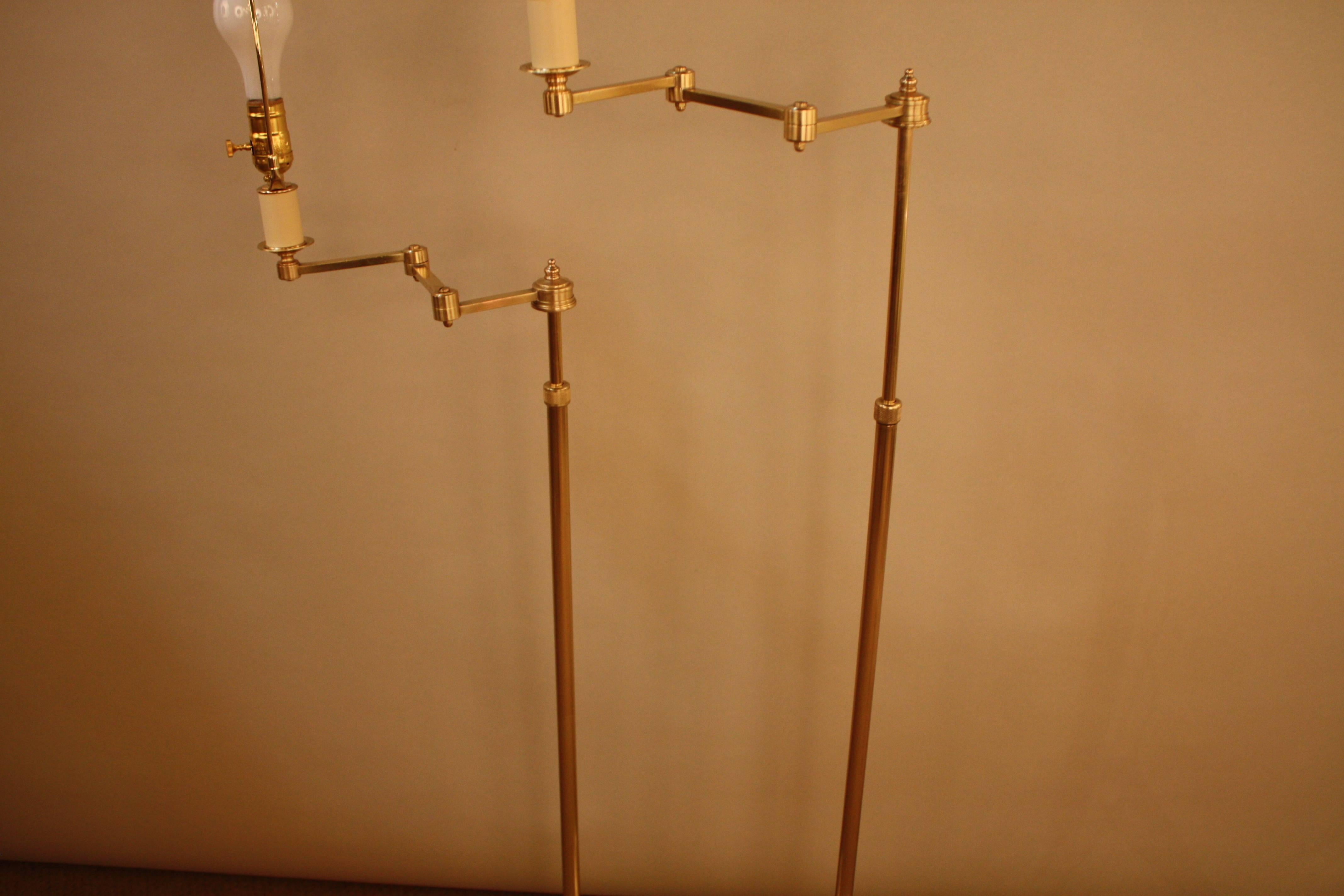 Mid-20th Century Maison Baguès Pair of Swing Arm Bronze Floor Lamps