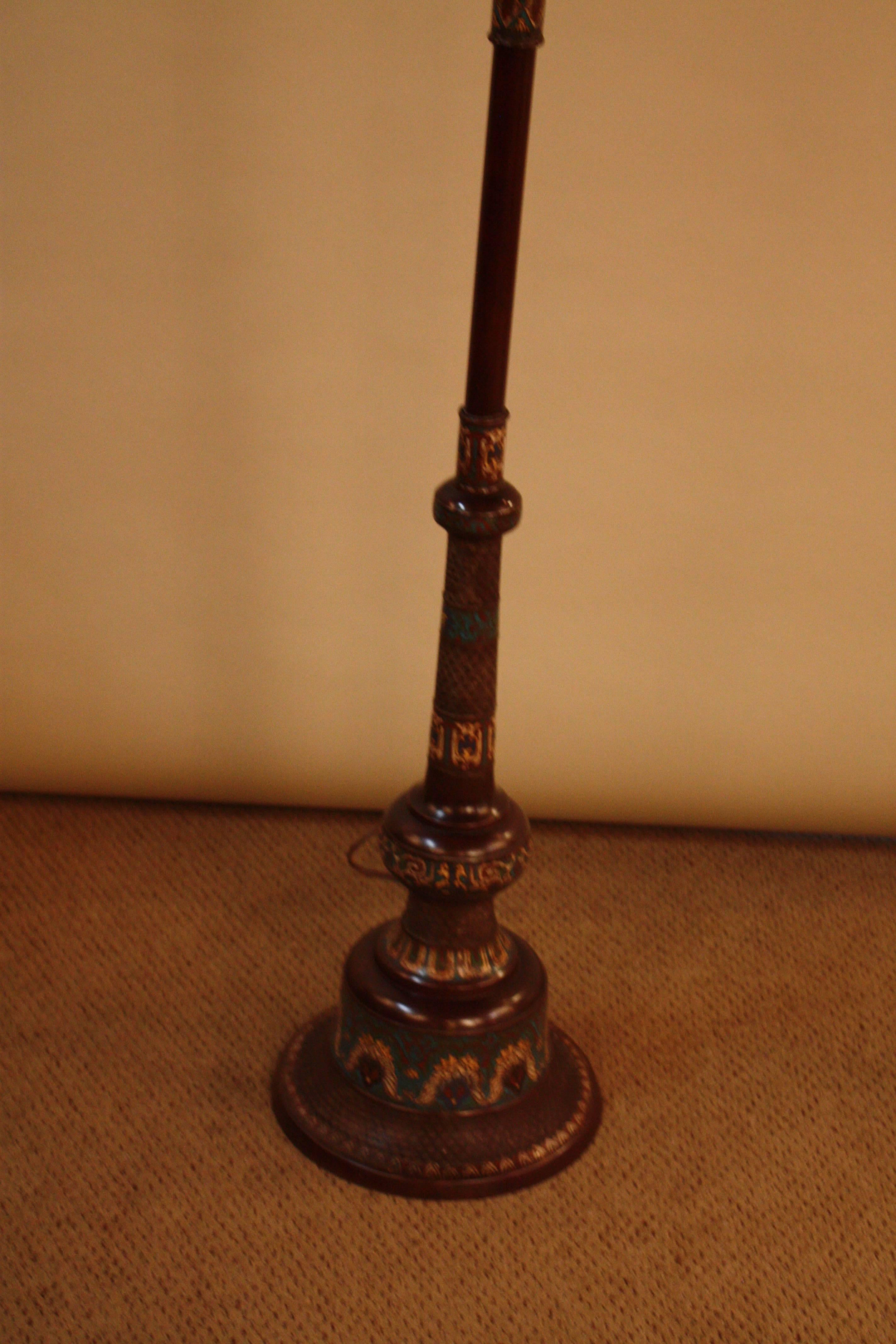 Enameled Early 20th Century Japanese Champlevé Bronze Floor Lamp