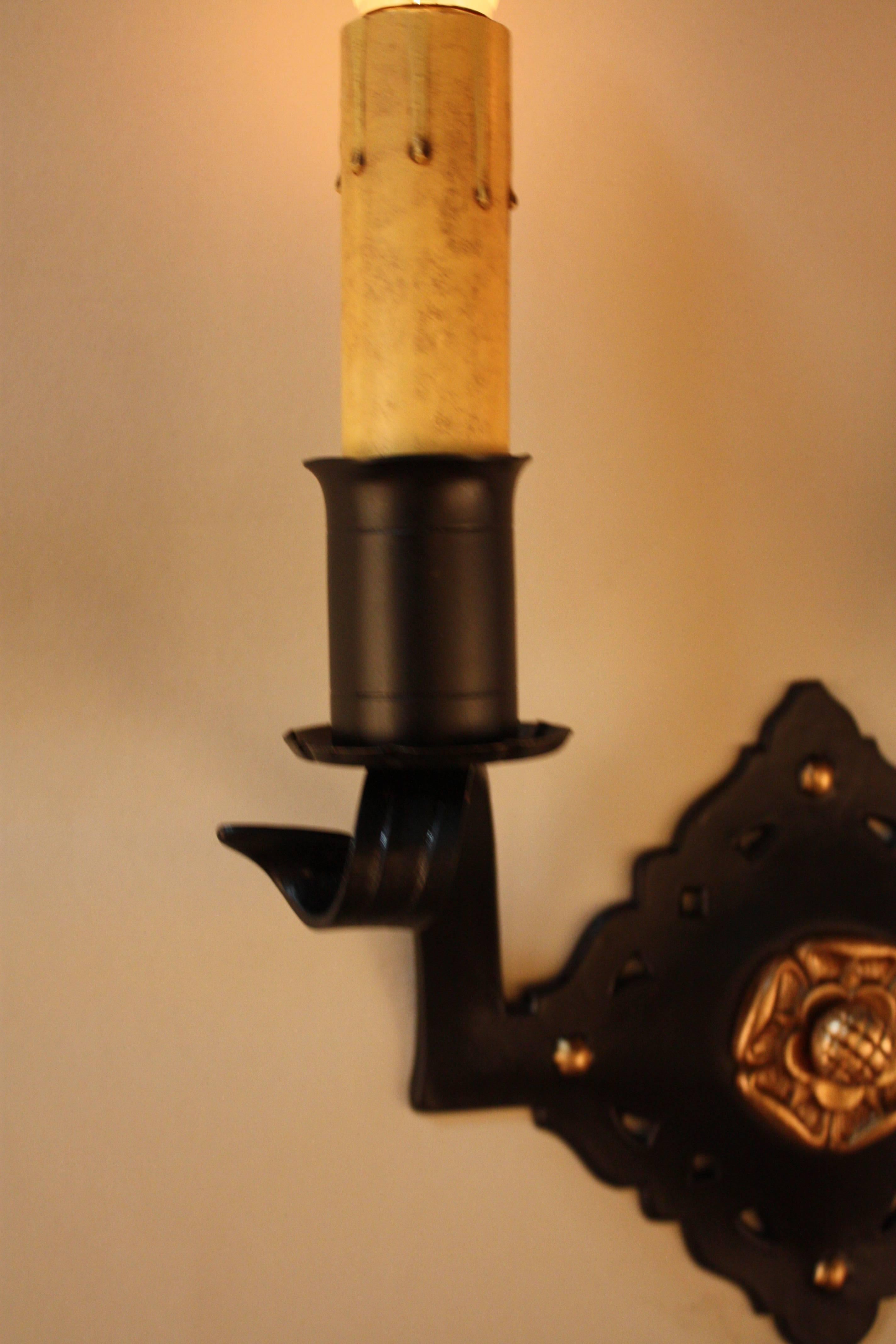 Lacquered Pair of Handcrafted Bronze Wall Sconces For Sale