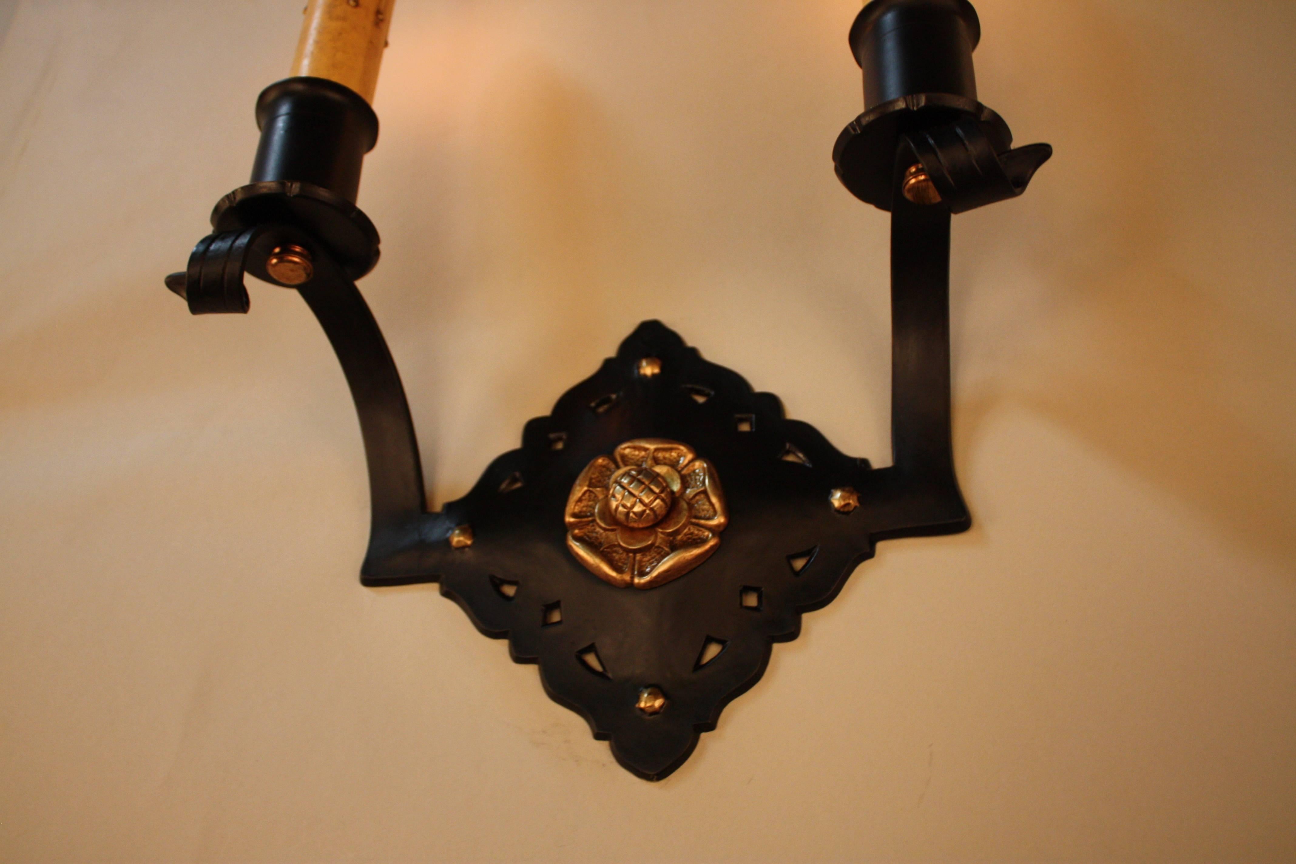 Pair of Handcrafted Bronze Wall Sconces 1