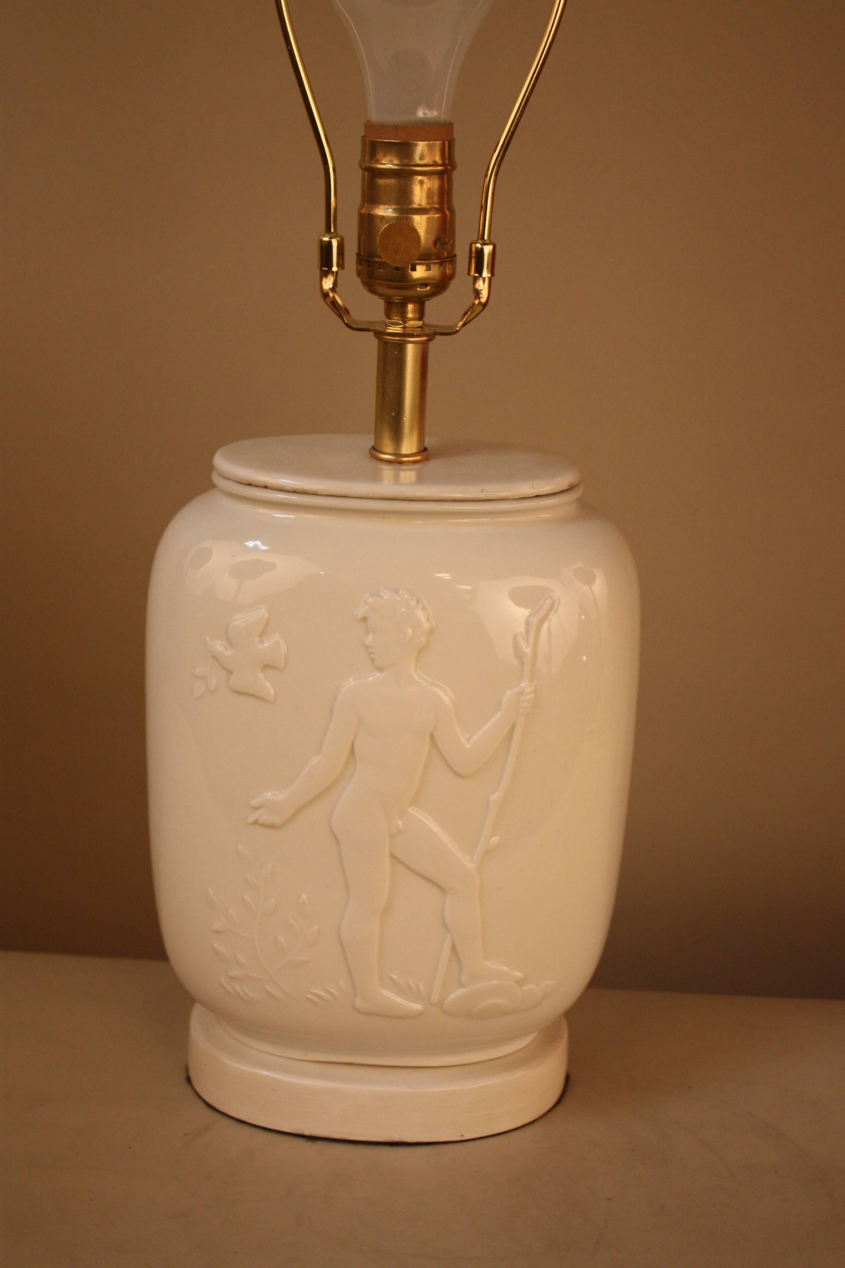 Lacquered 1930s Royal Copenhagen Porcelain Table Lamp