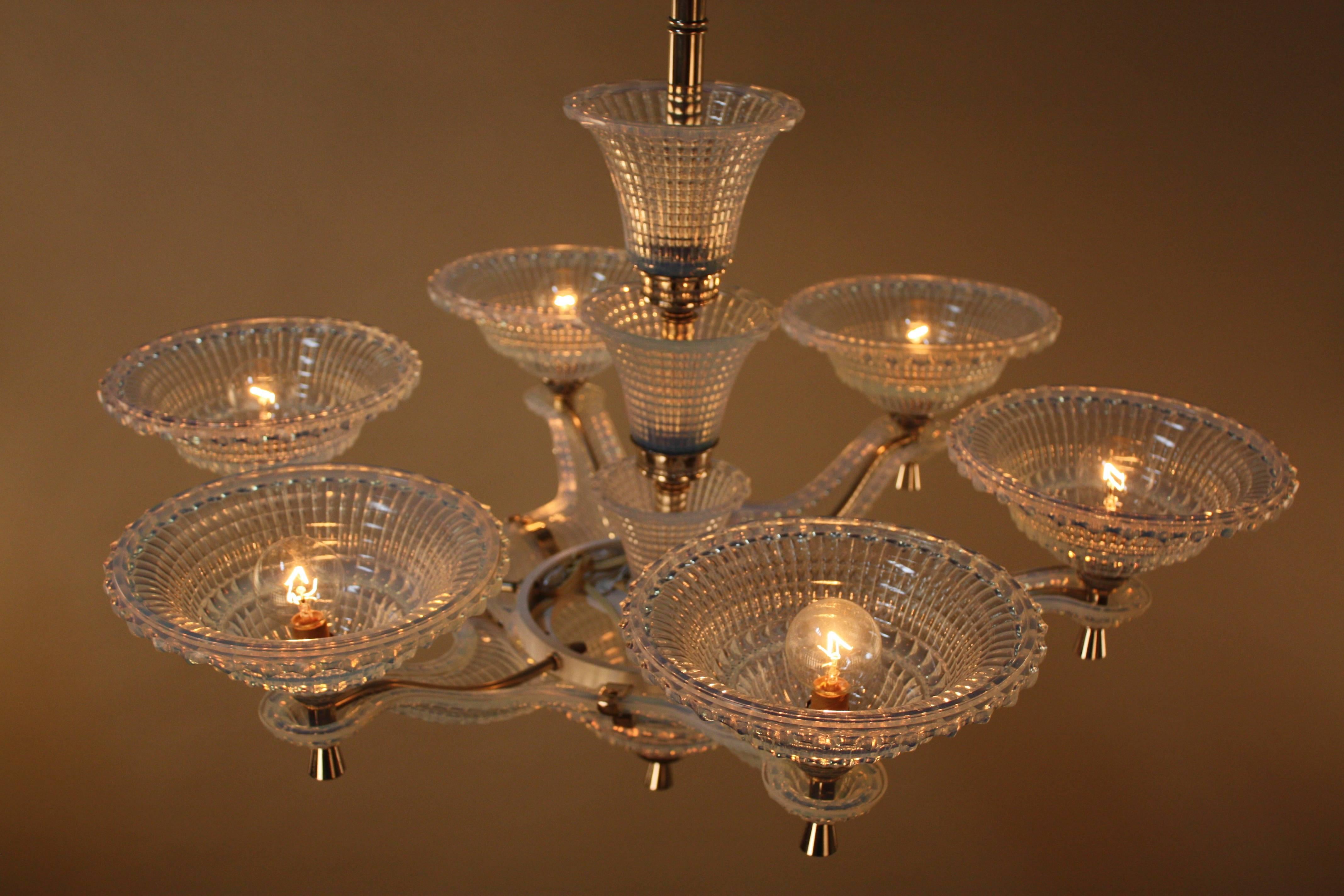 French Opalescent Glass Art Deco Chandelier 2
