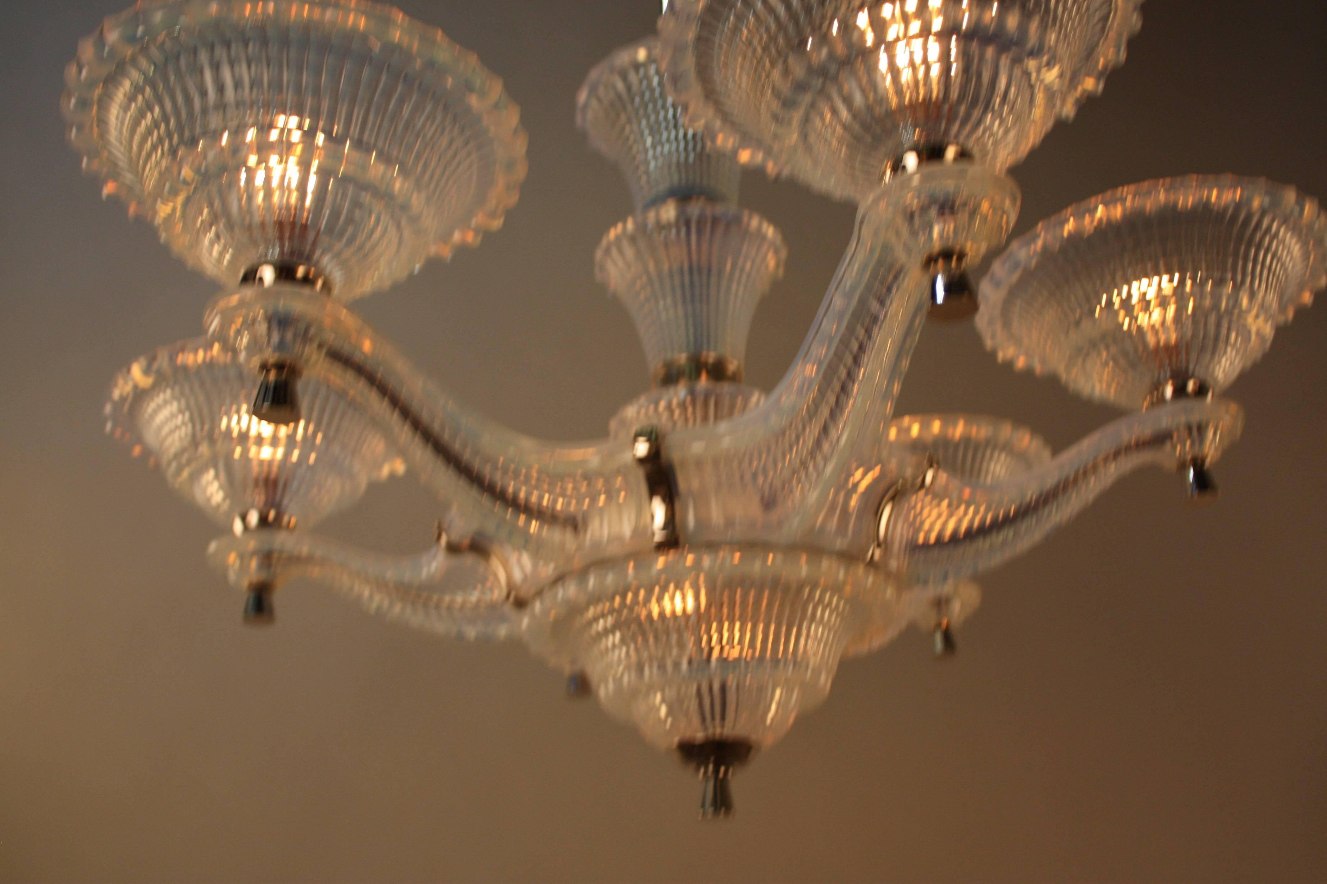French Opalescent Glass Art Deco Chandelier 5