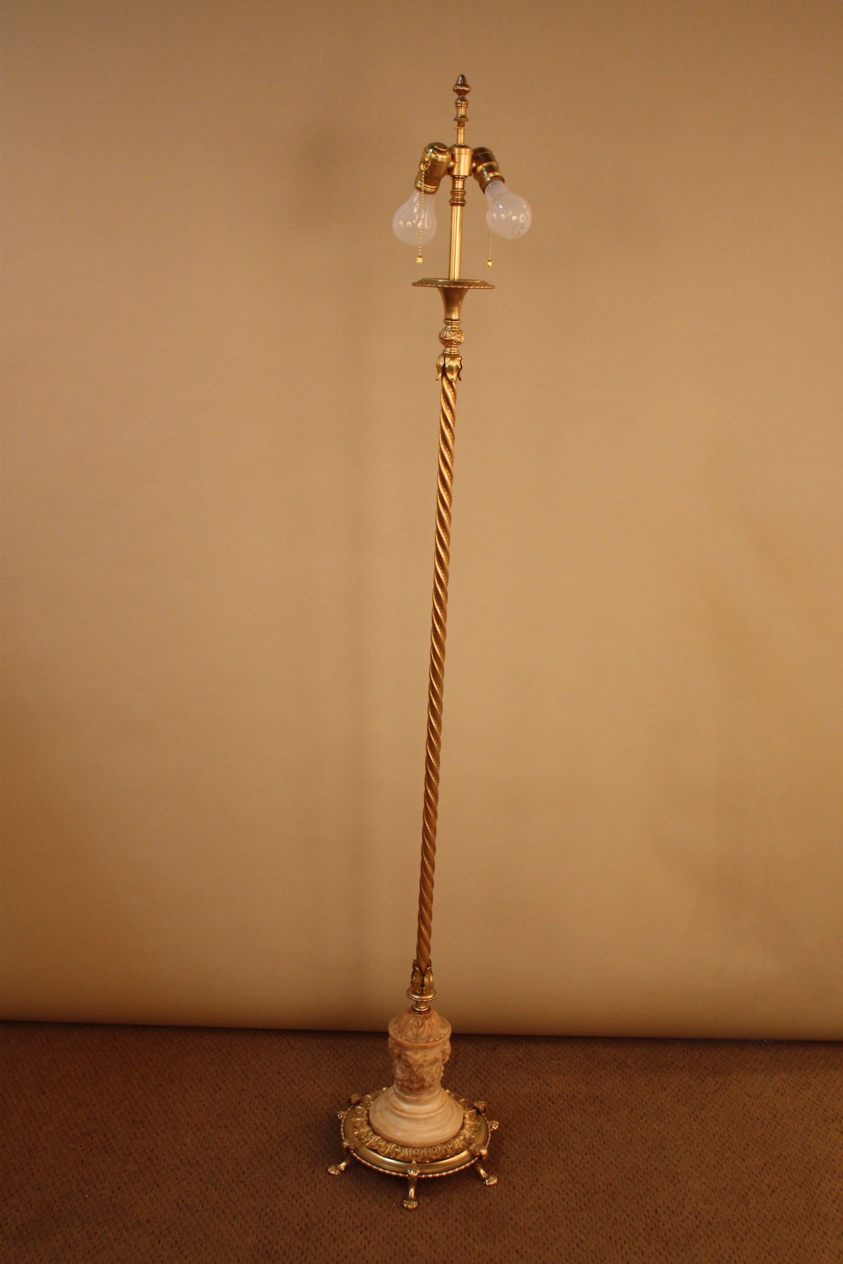 American Bronze and Alabaster Floor Lamp Attributed to E.F. Caldwell In Good Condition In Fairfax, VA