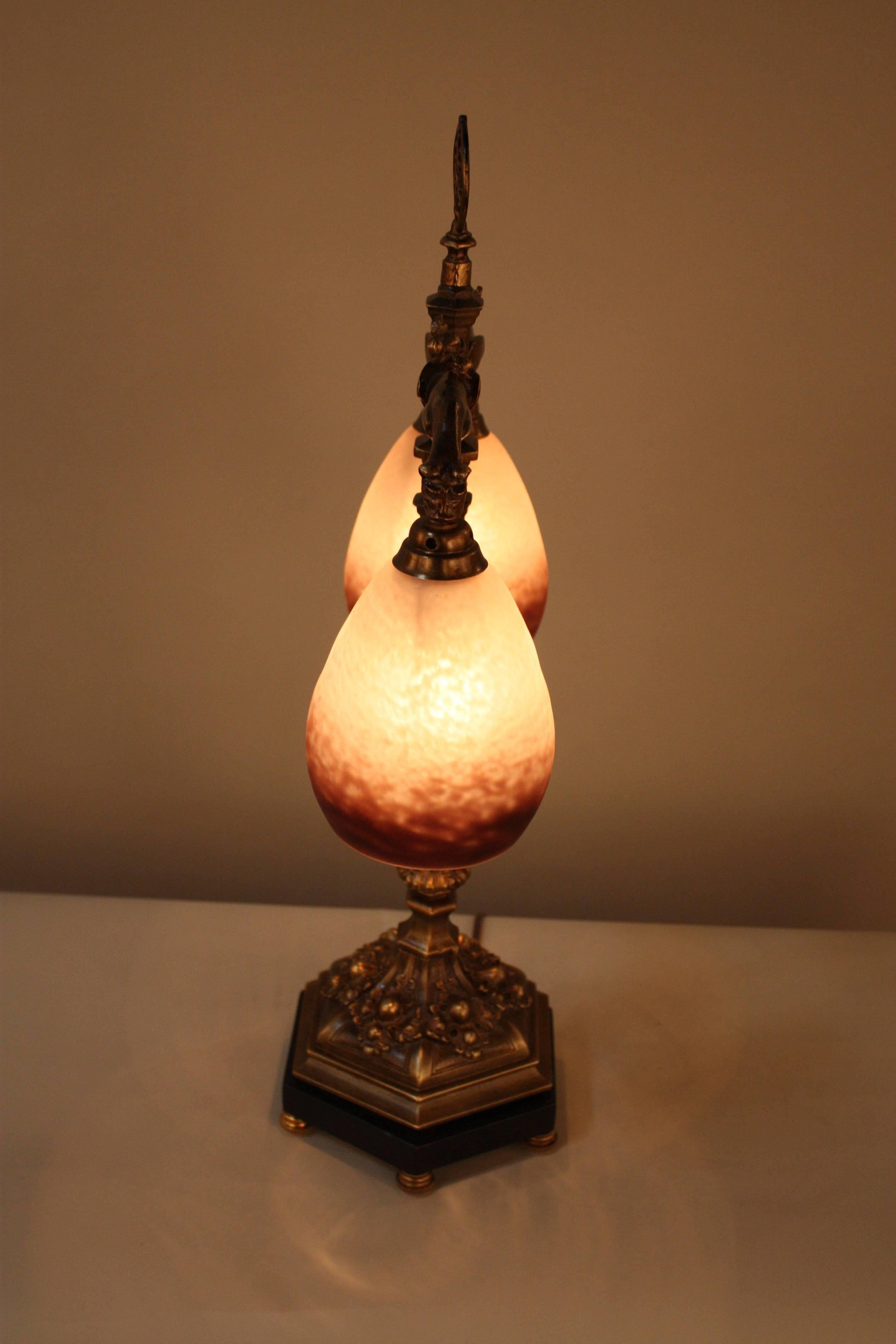 Early 20th Century French Bronze and Art Glass Table Lamp