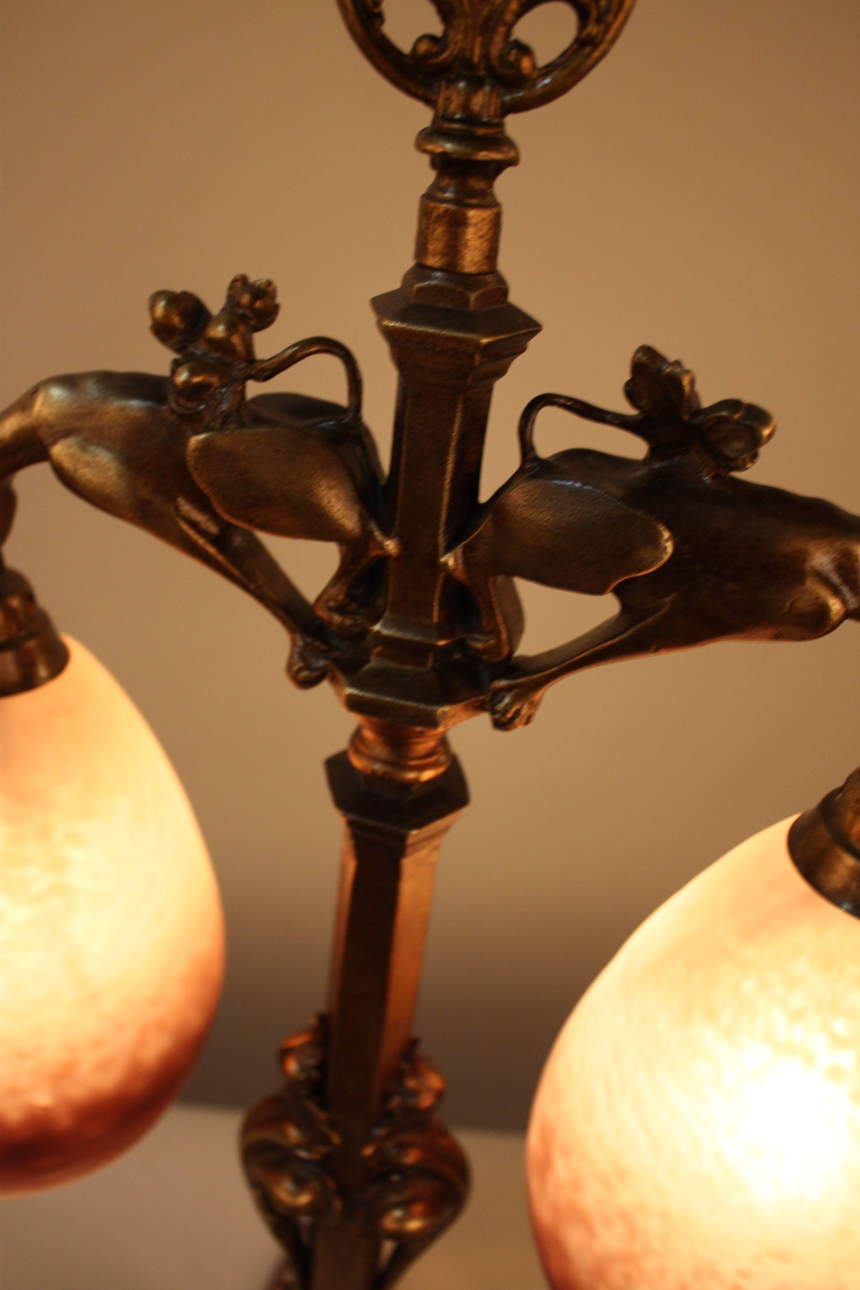 French Bronze and Art Glass Table Lamp 5