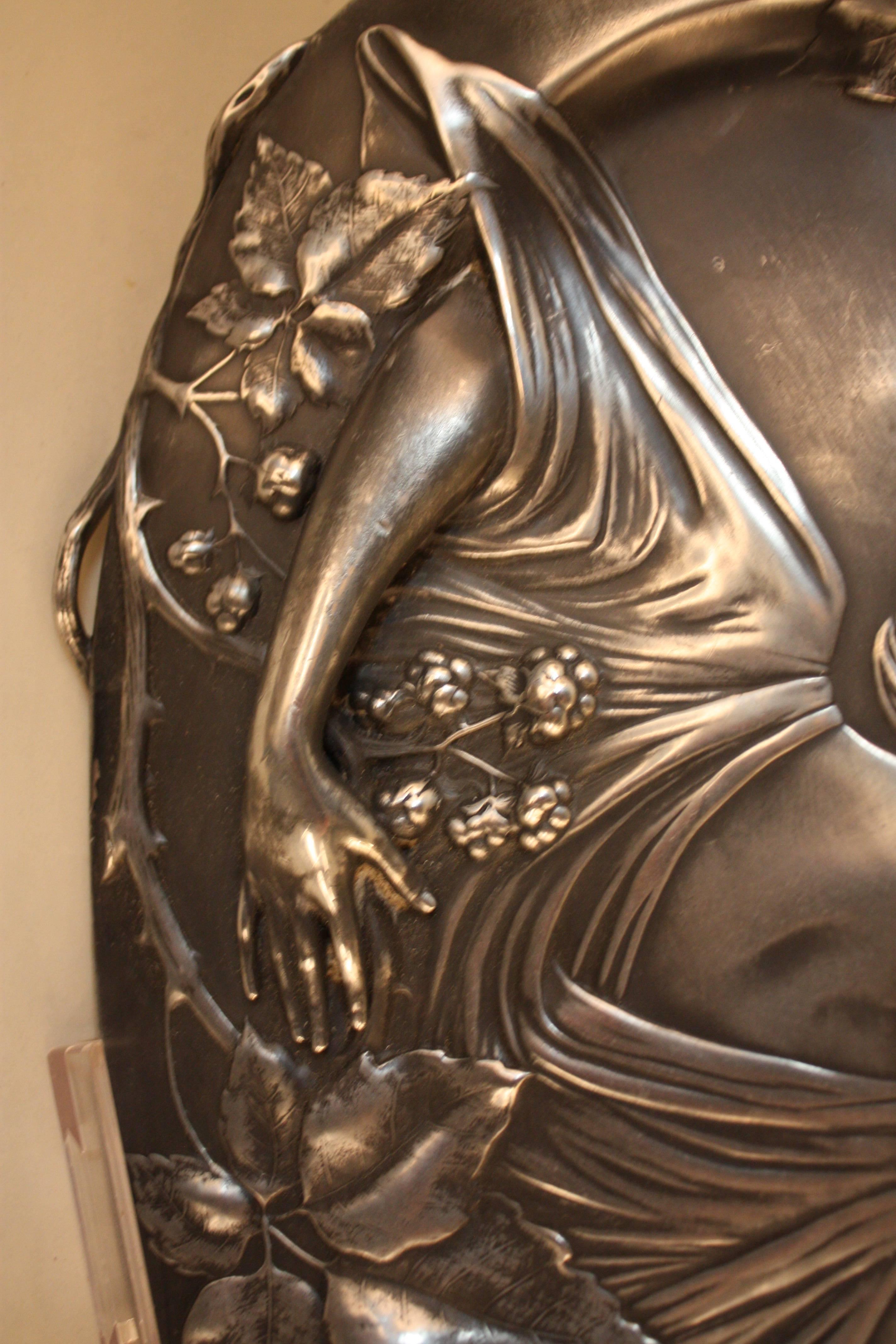 French Art Nouveau Silver Tray-Wall Plaque 3