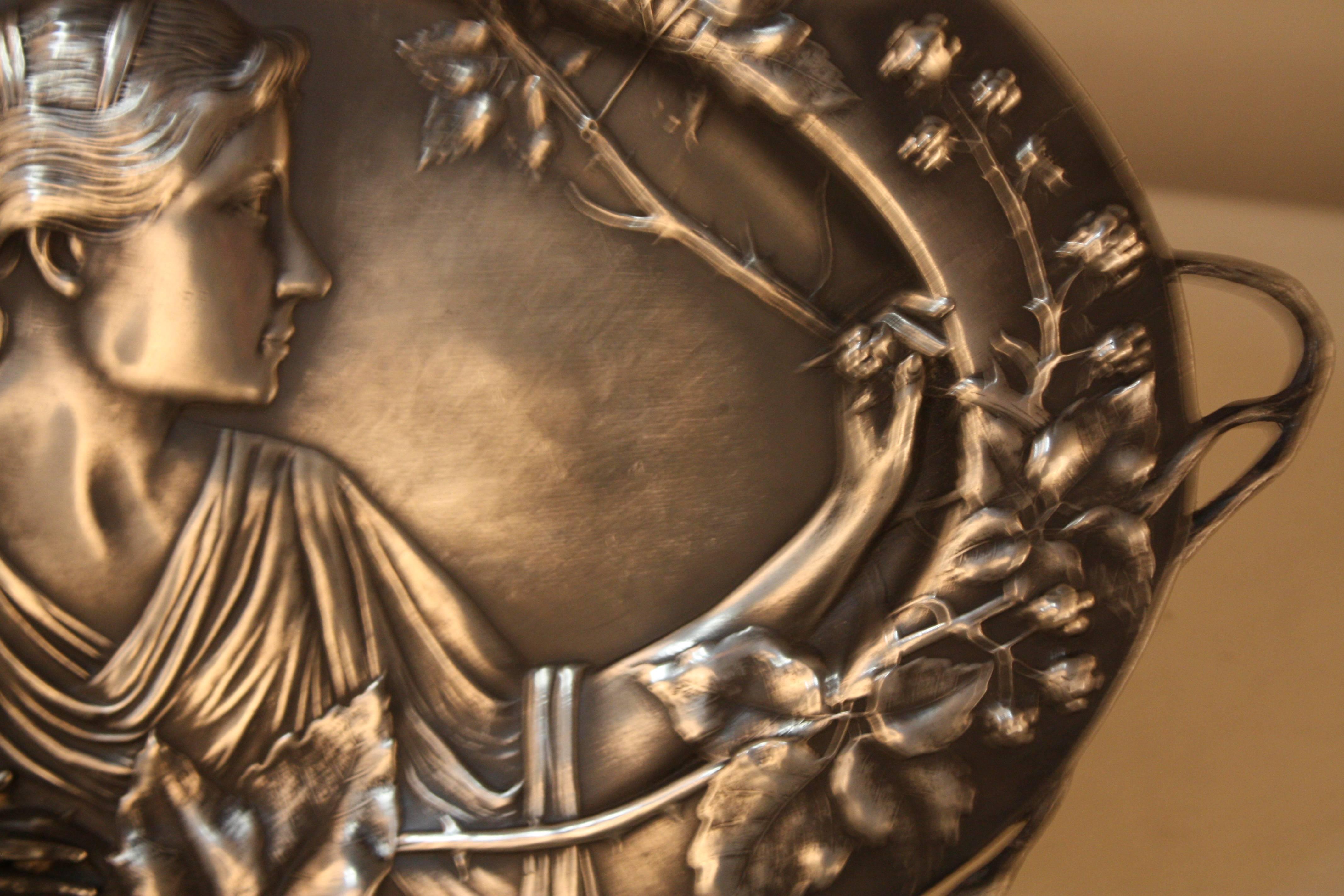 Plated French Art Nouveau Silver Tray-Wall Plaque