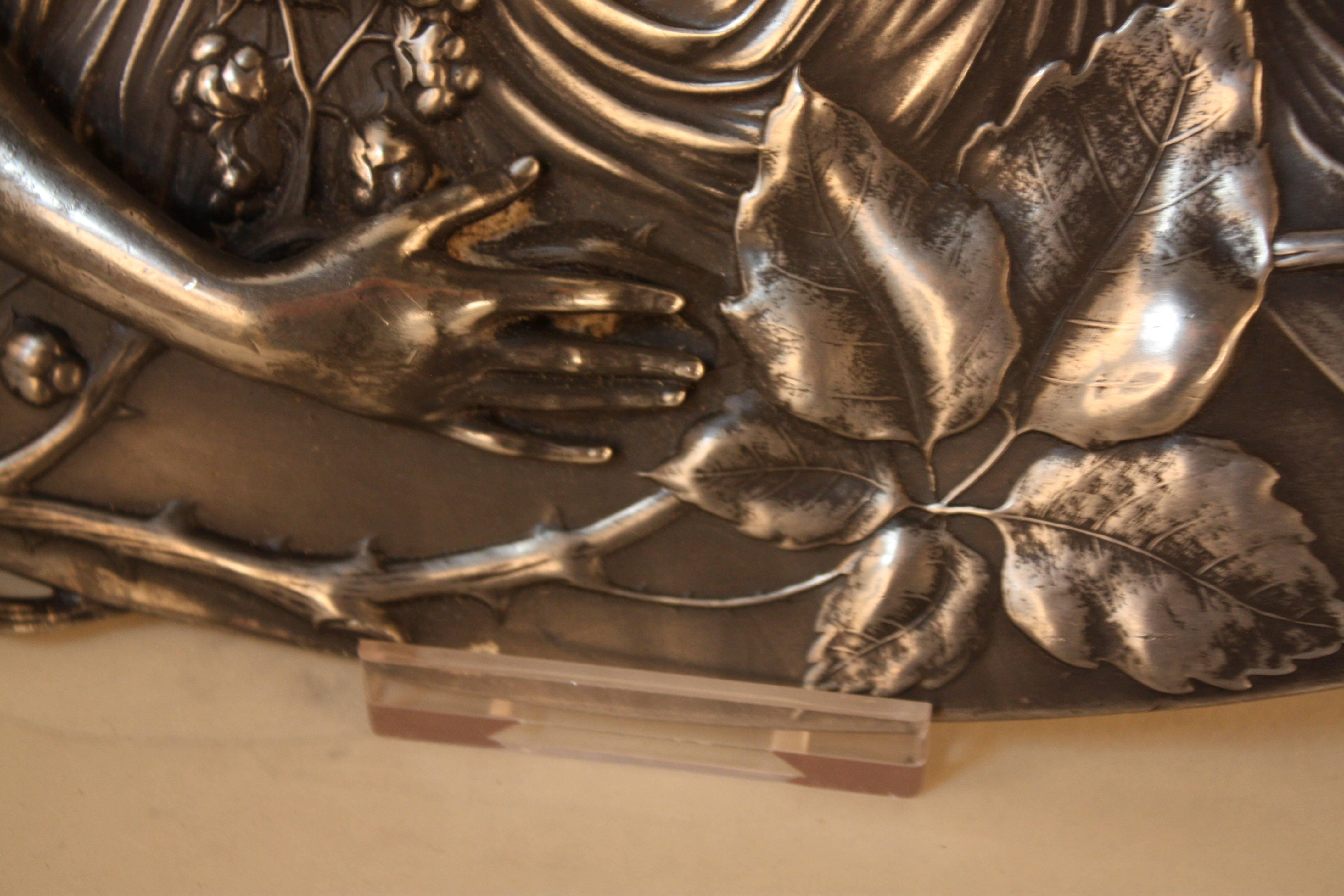 French Art Nouveau Silver Tray-Wall Plaque In Good Condition In Fairfax, VA