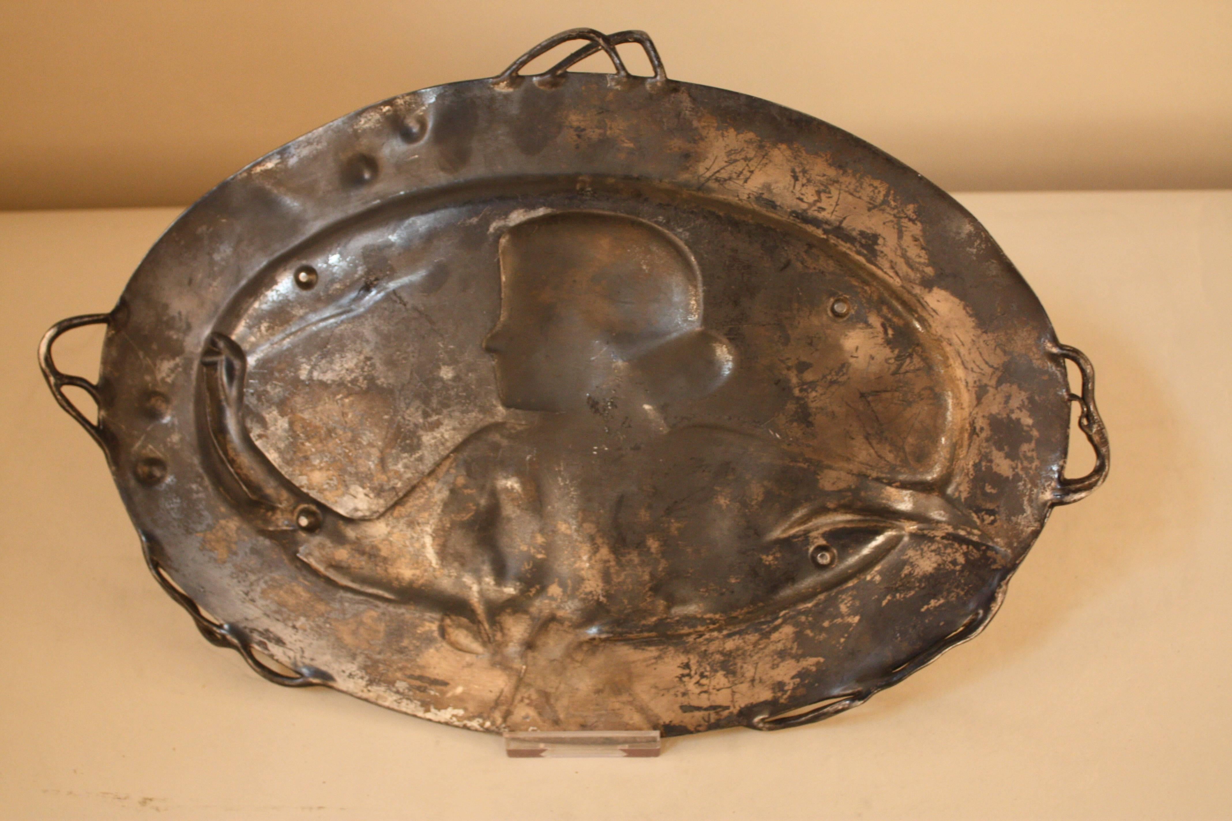 French Art Nouveau Silver Tray-Wall Plaque 1