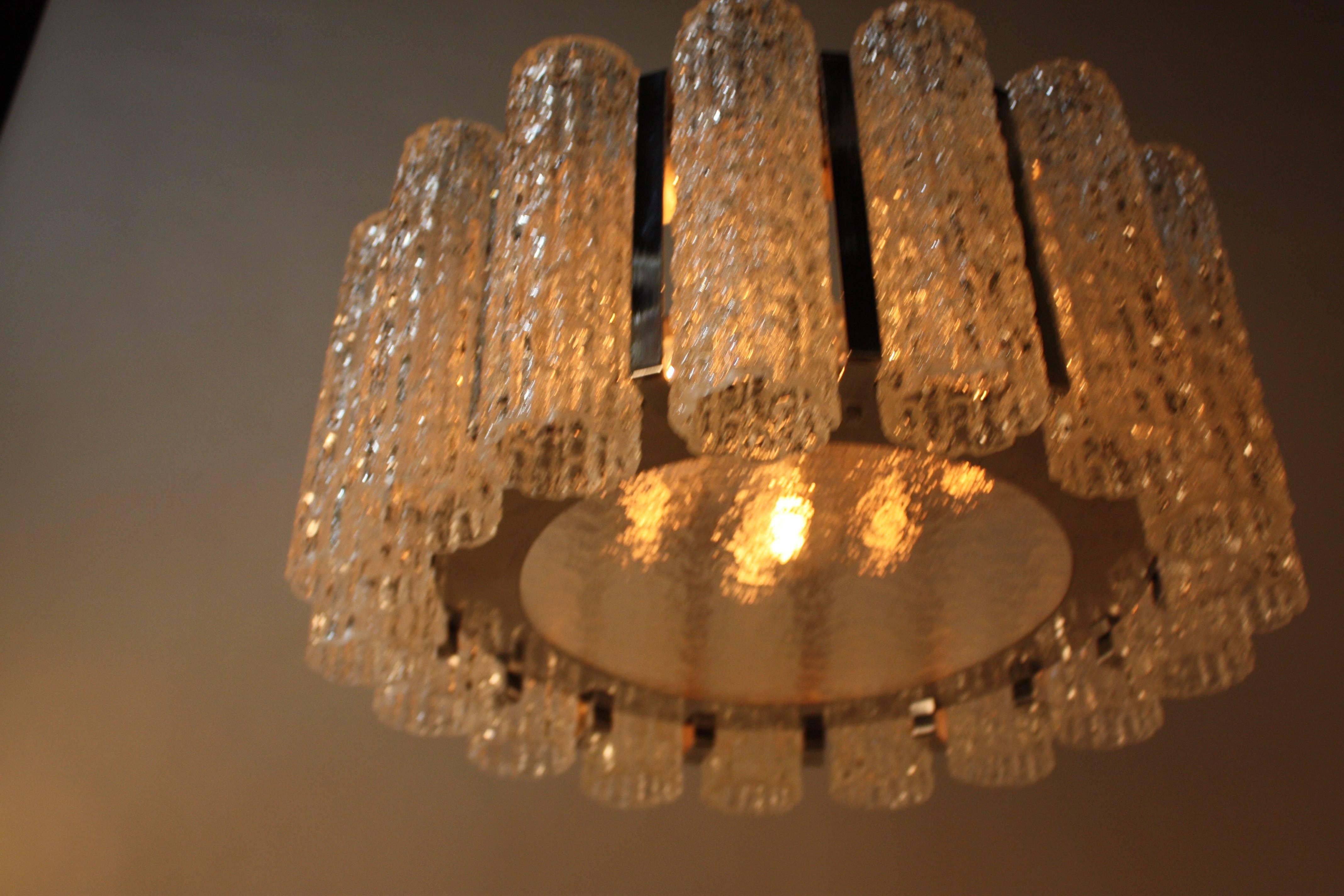 Late 20th Century 1970s Texture Glass and Chrome Chandelier