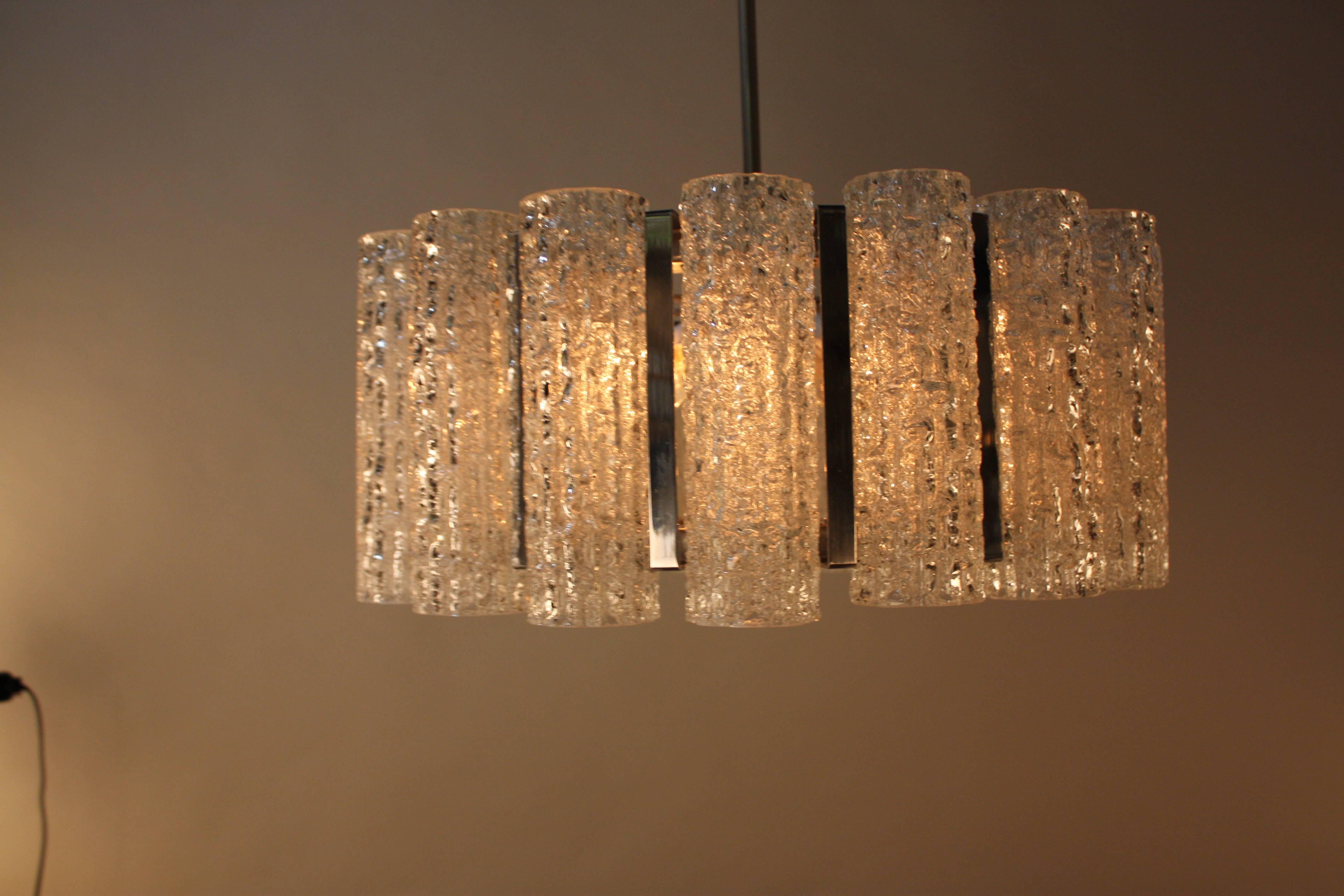 1970s Texture Glass and Chrome Chandelier 1