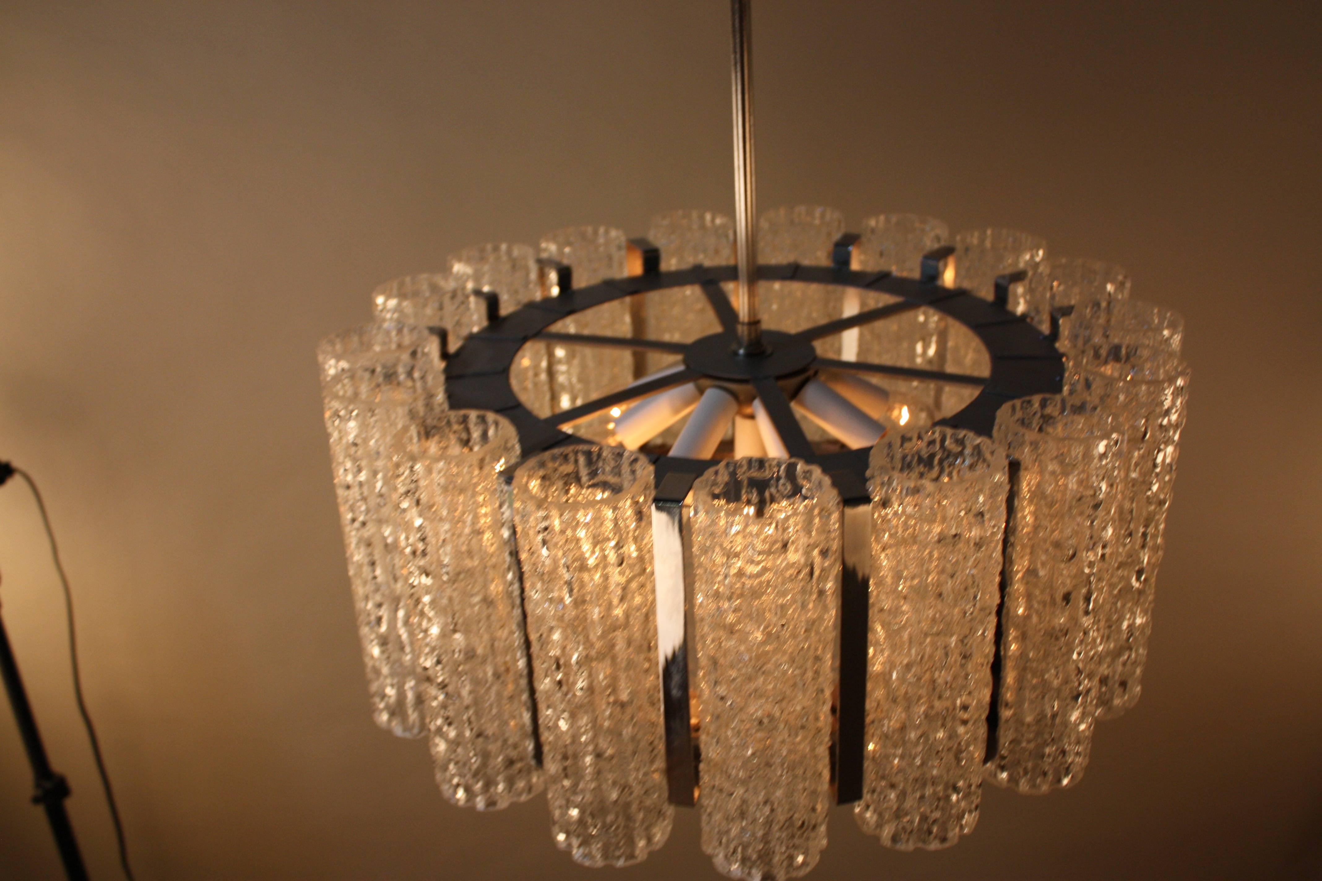 1970s Texture Glass and Chrome Chandelier 3