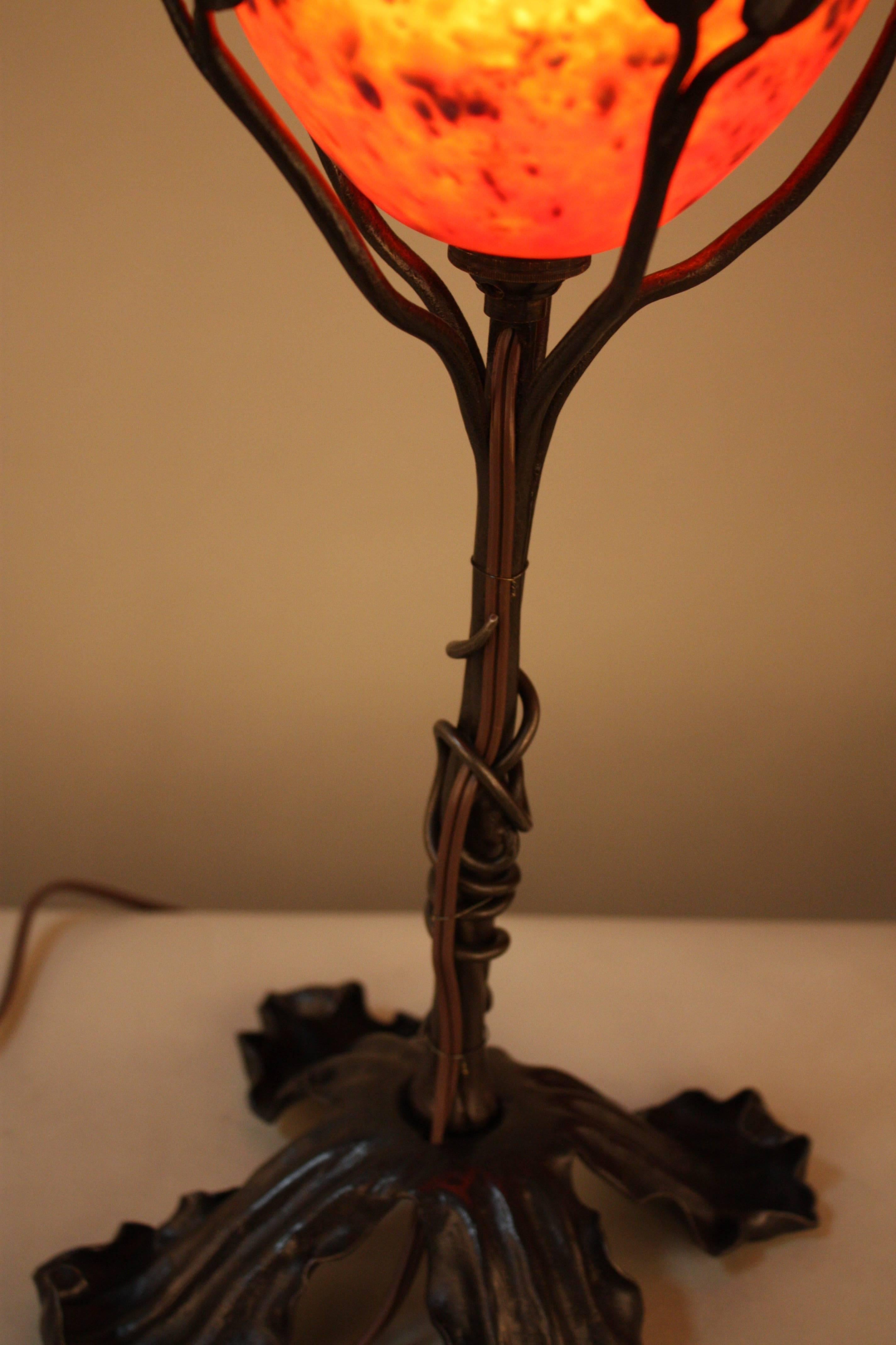 Blown Glass French Art Nouveau Table Lamp by Charles Schneider