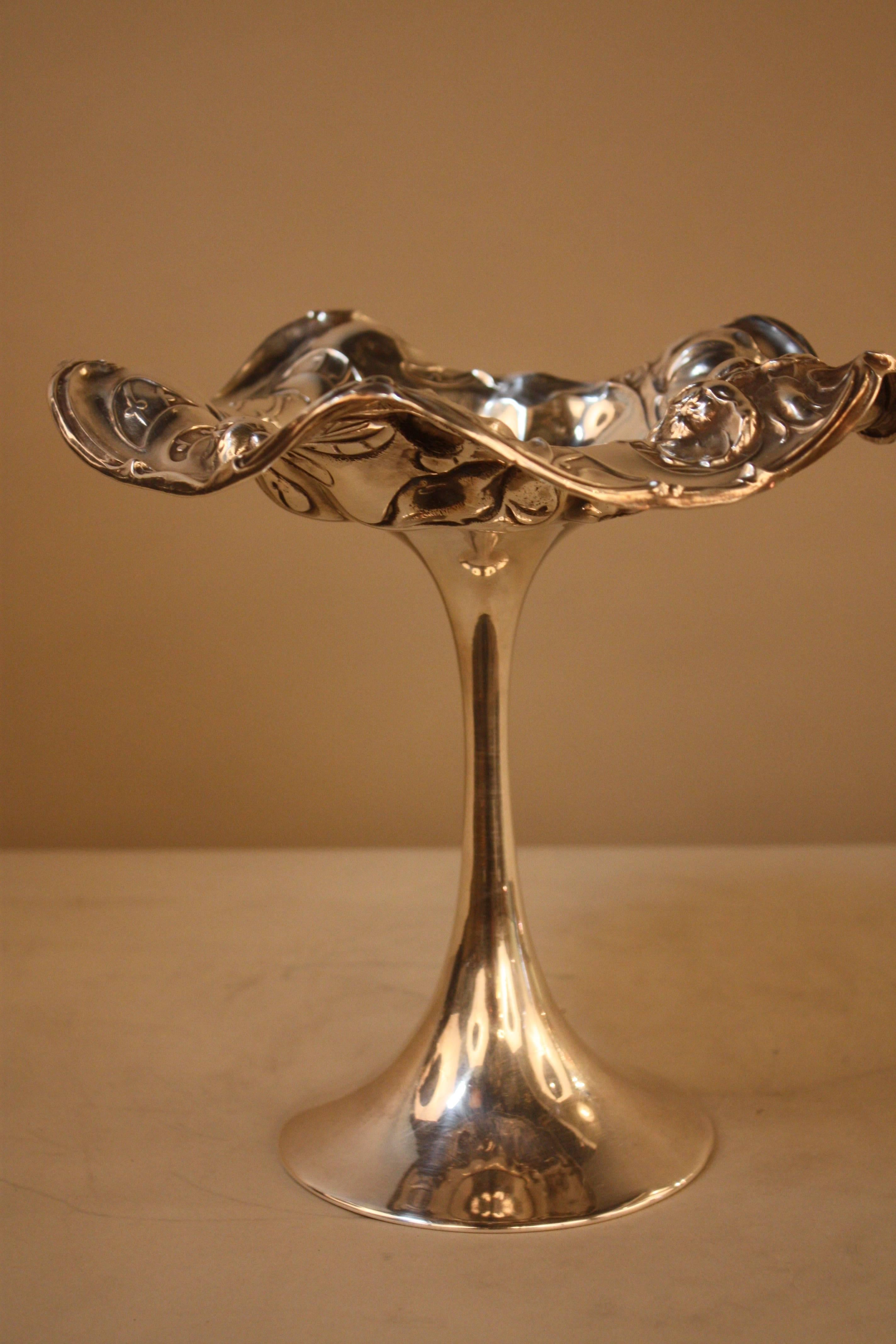 American sterling silver Art Nouveau flora design center dish.