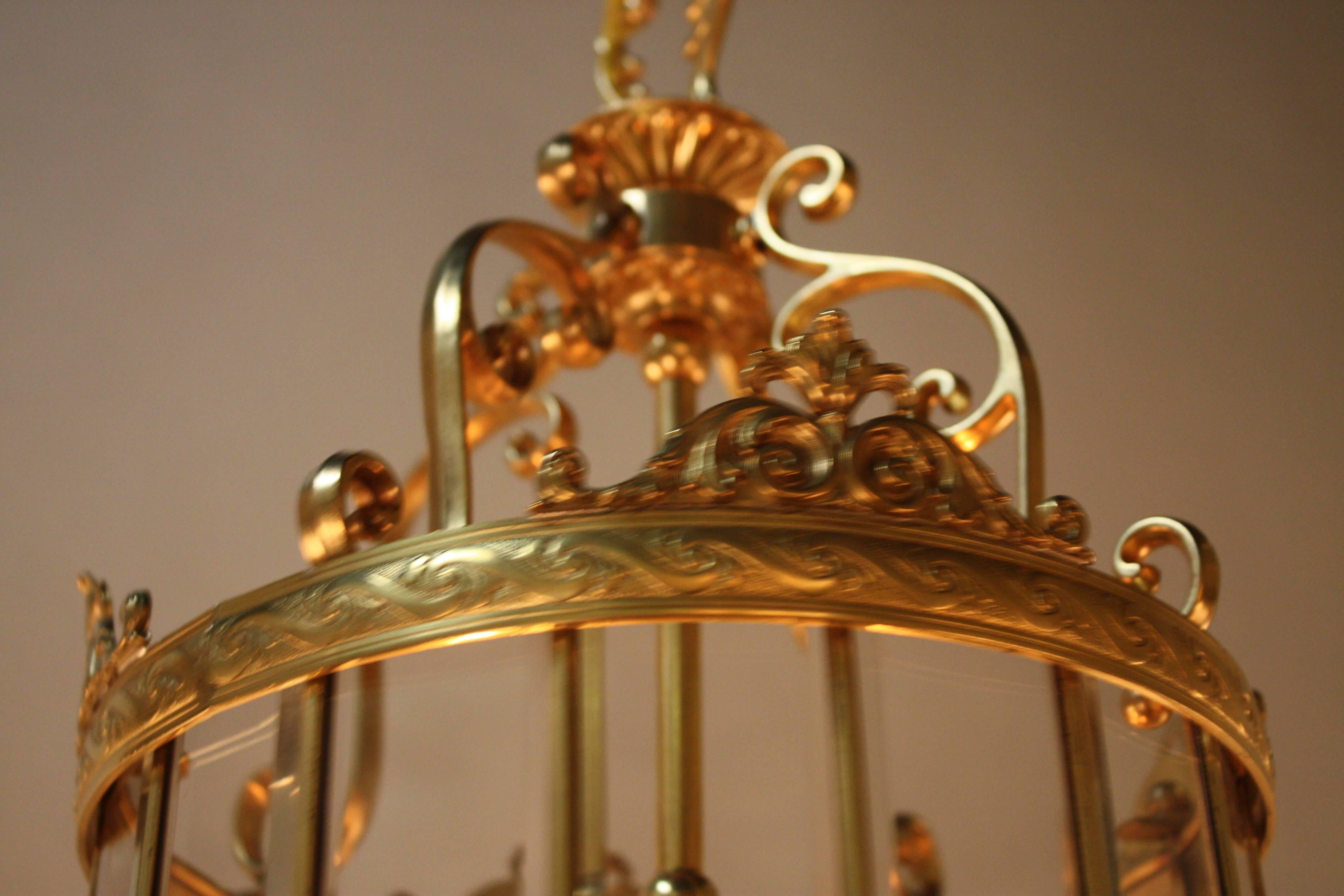 Italian Beveled Glass and Bronze Lantern 5