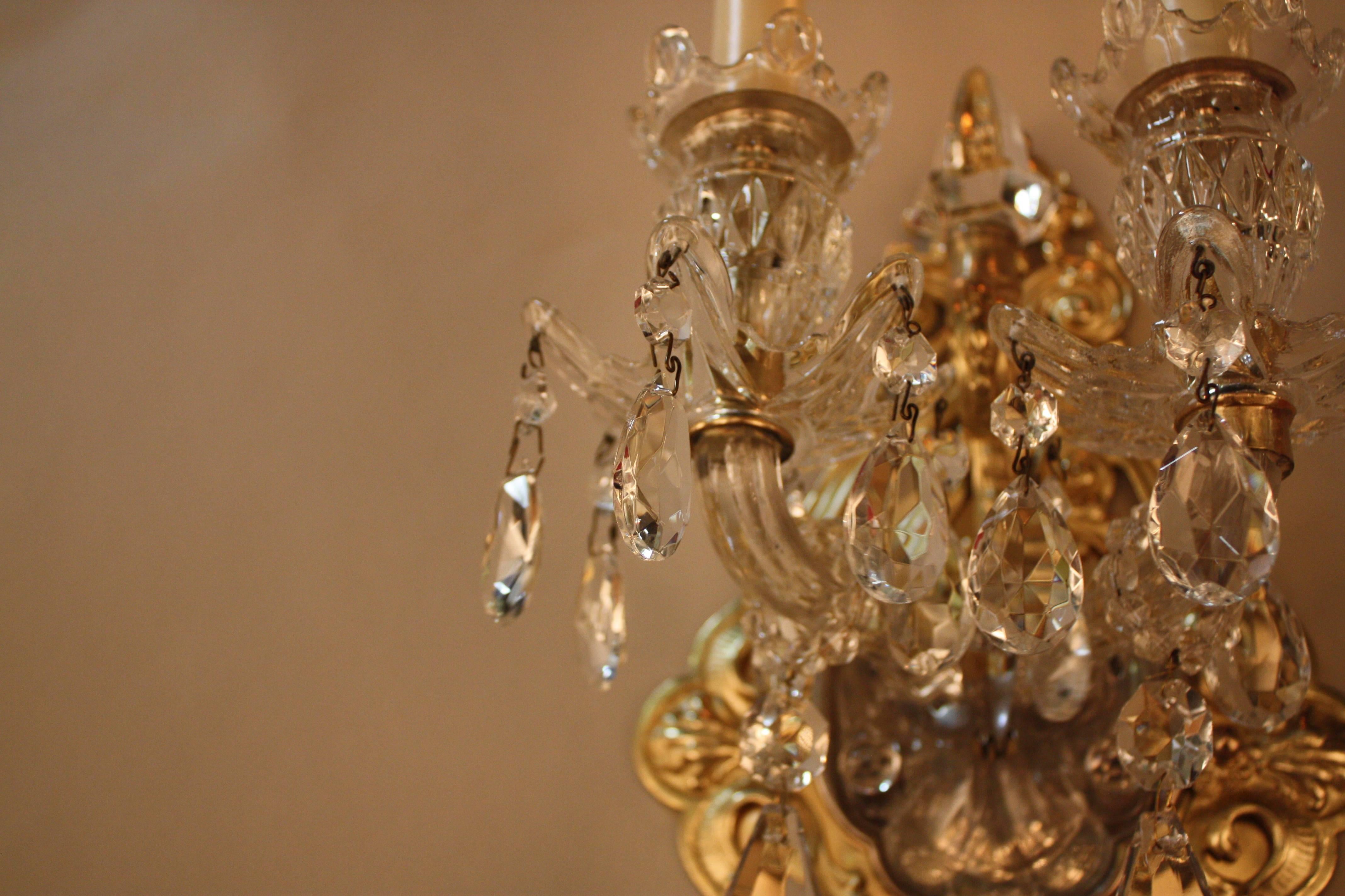 Early 20th Century Fabulous Pair of Spanish Crystal and Bronze Wall Sconces
