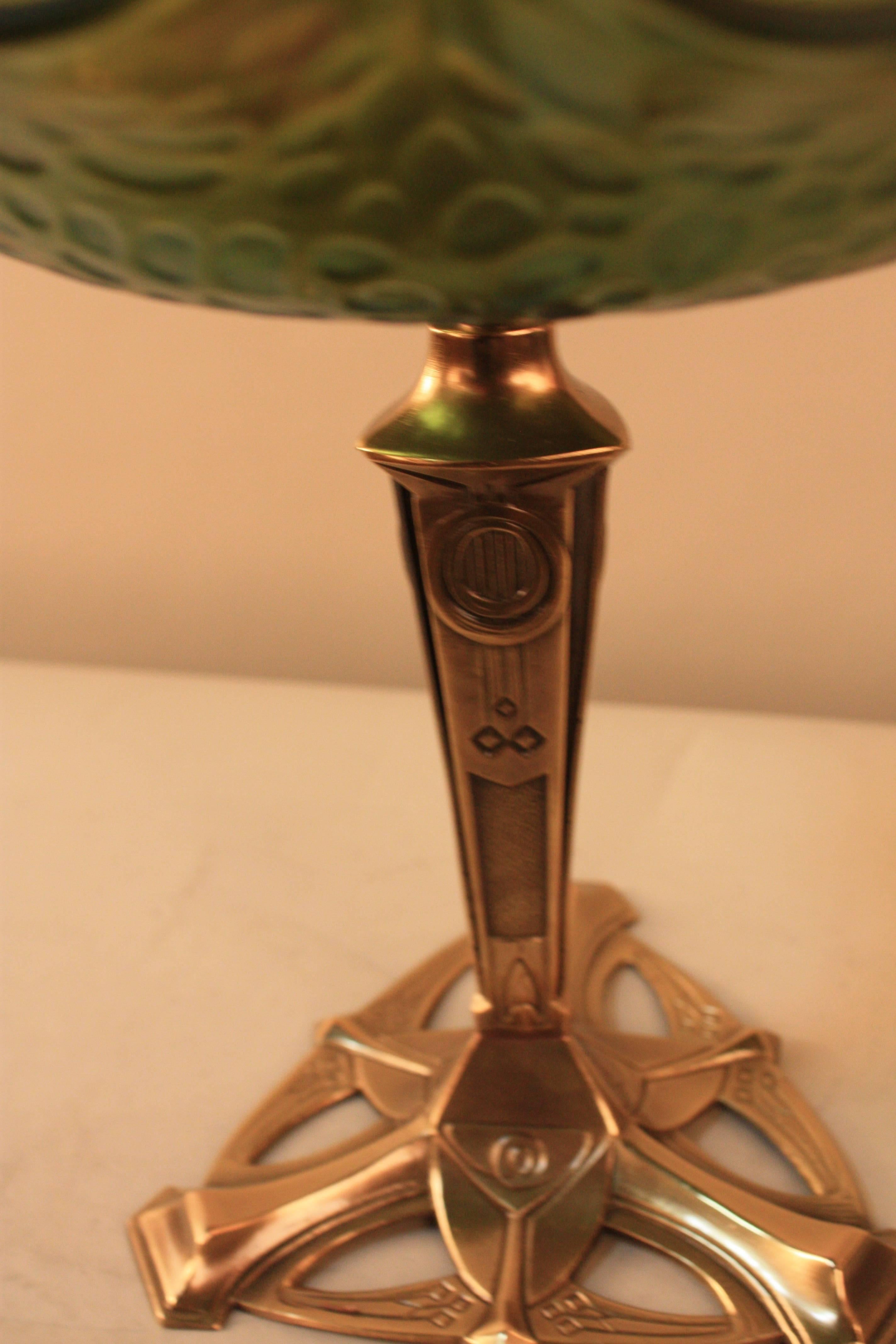 Early 20th Century  Bohemian Art Nouveau Glass, Bronze Base Centerpiece