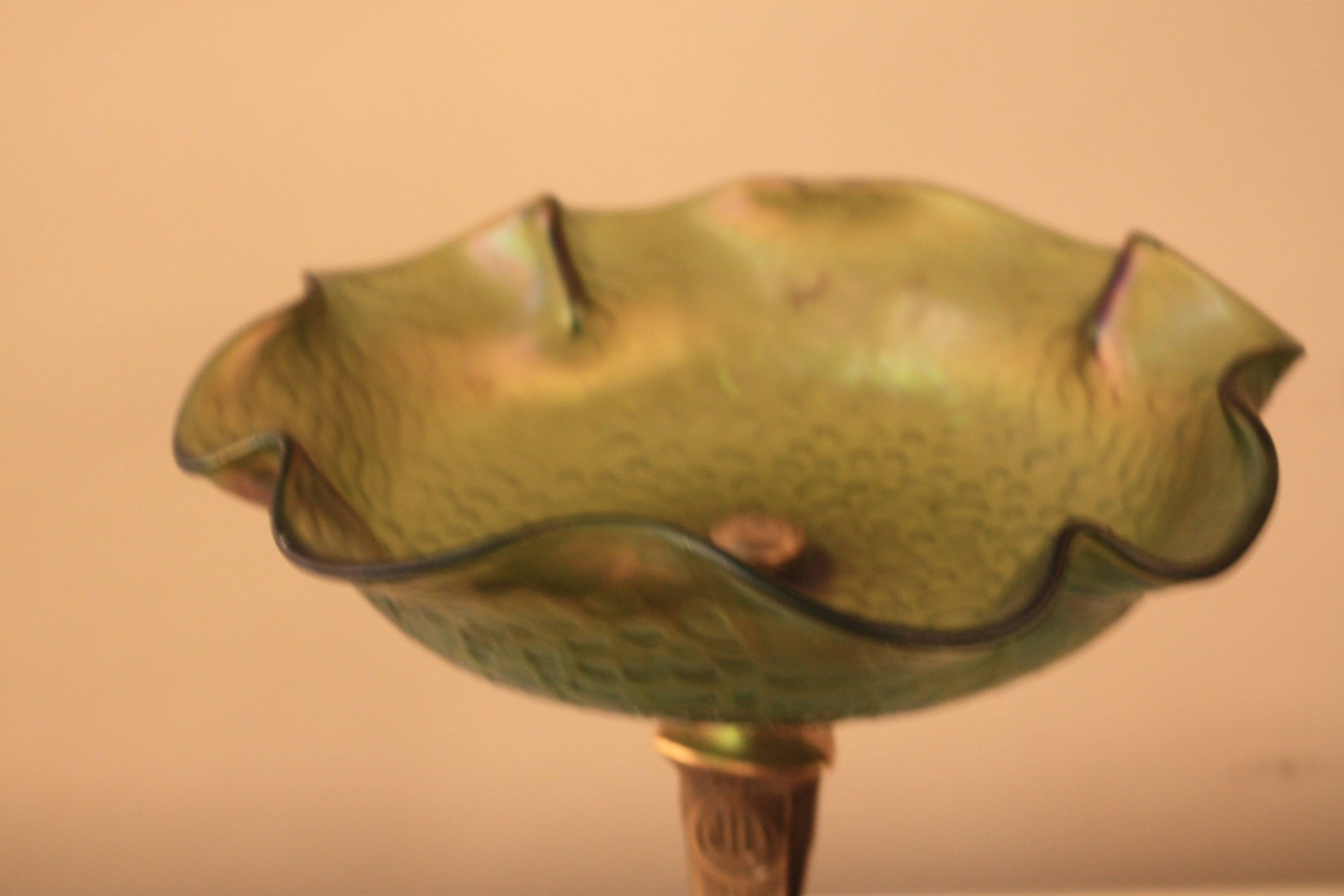 Czech  Bohemian Art Nouveau Glass, Bronze Base Centerpiece