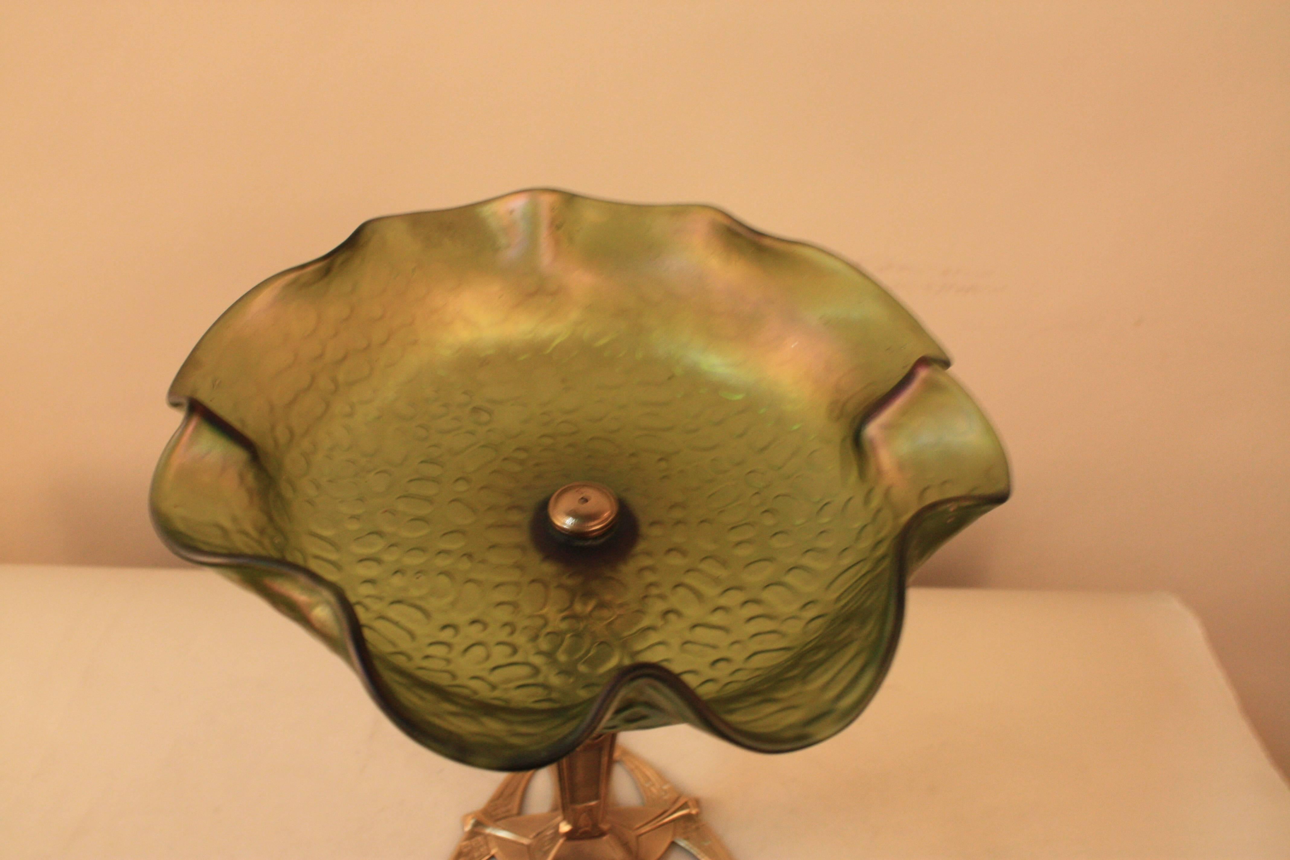  Bohemian Art Nouveau Glass, Bronze Base Centerpiece 1