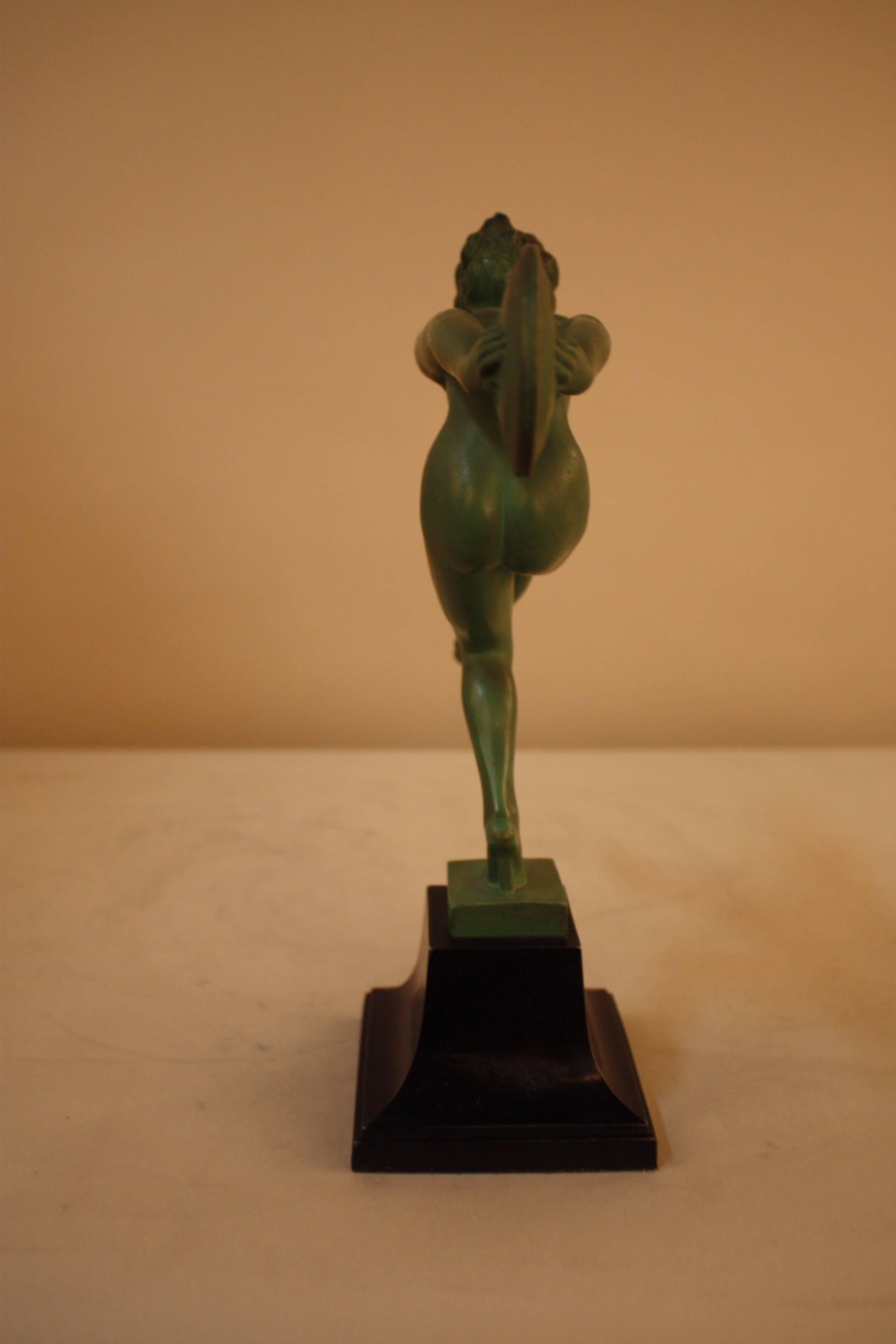 French Art Deco Female Nude Disc Dancer Statue by Garcia In Good Condition In Fairfax, VA