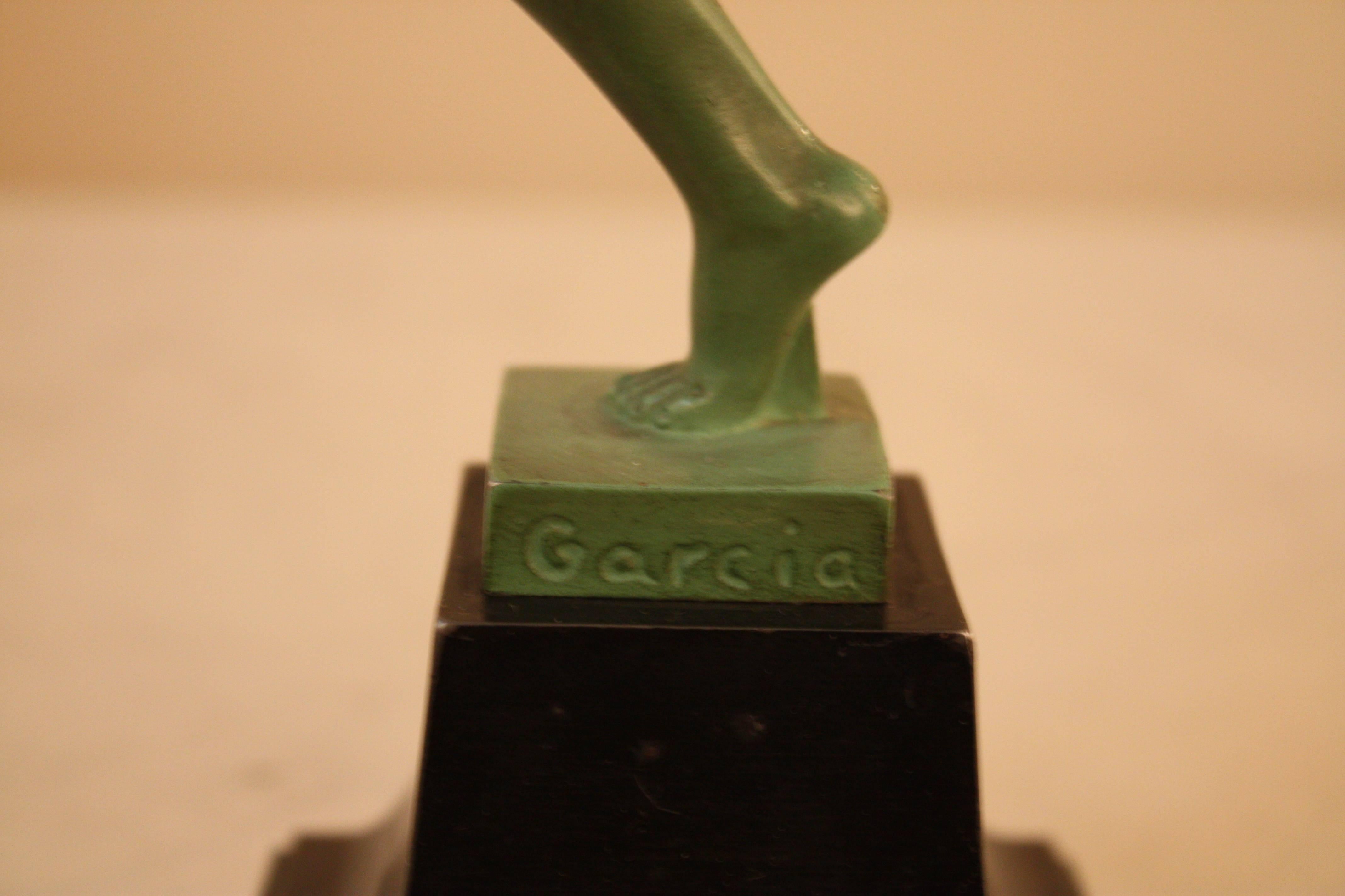 Mid-20th Century French Art Deco Female Nude Disc Dancer Statue by Garcia