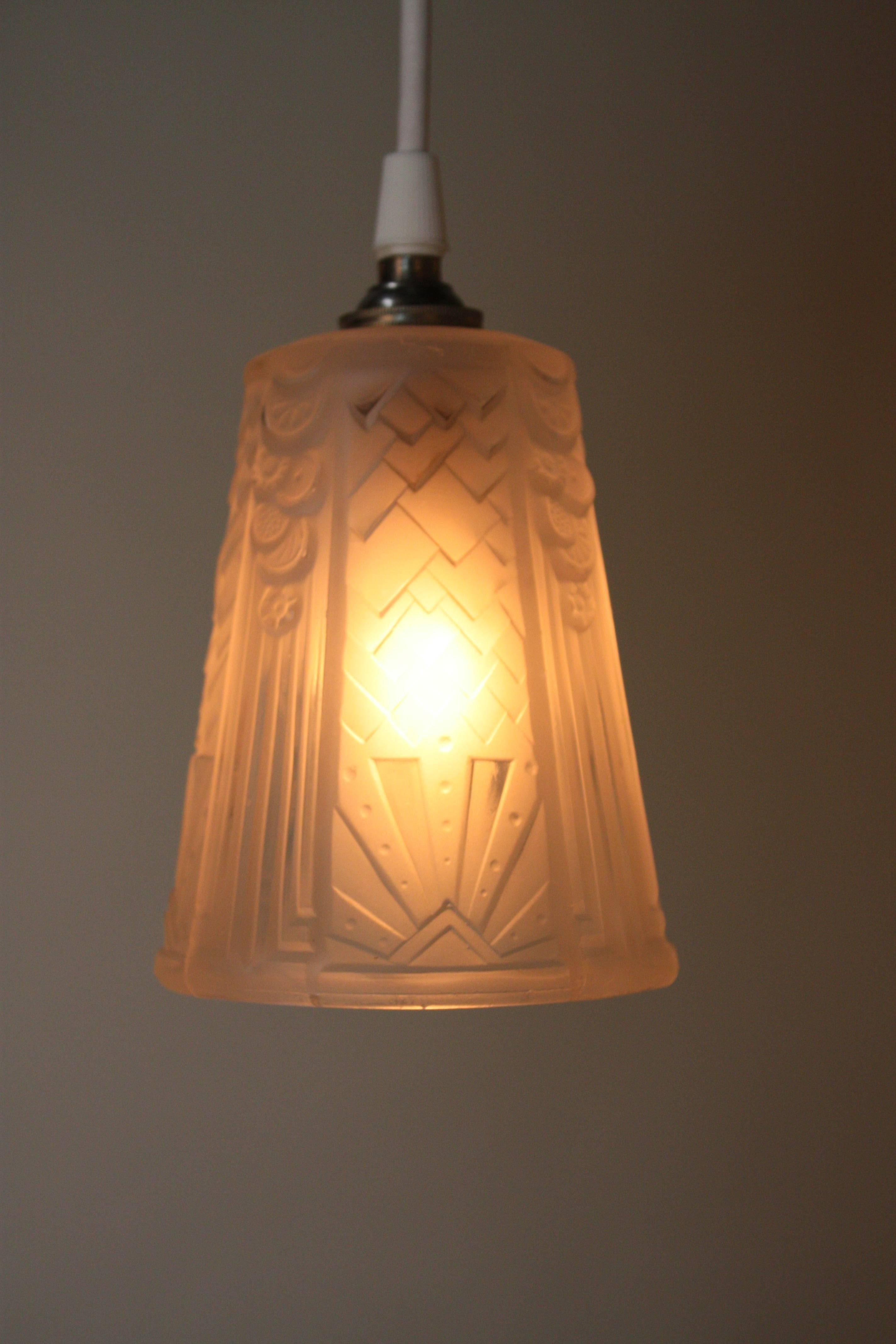 Set of Three Art Deco Glass Shade Pendant Light by Muller Freres 1