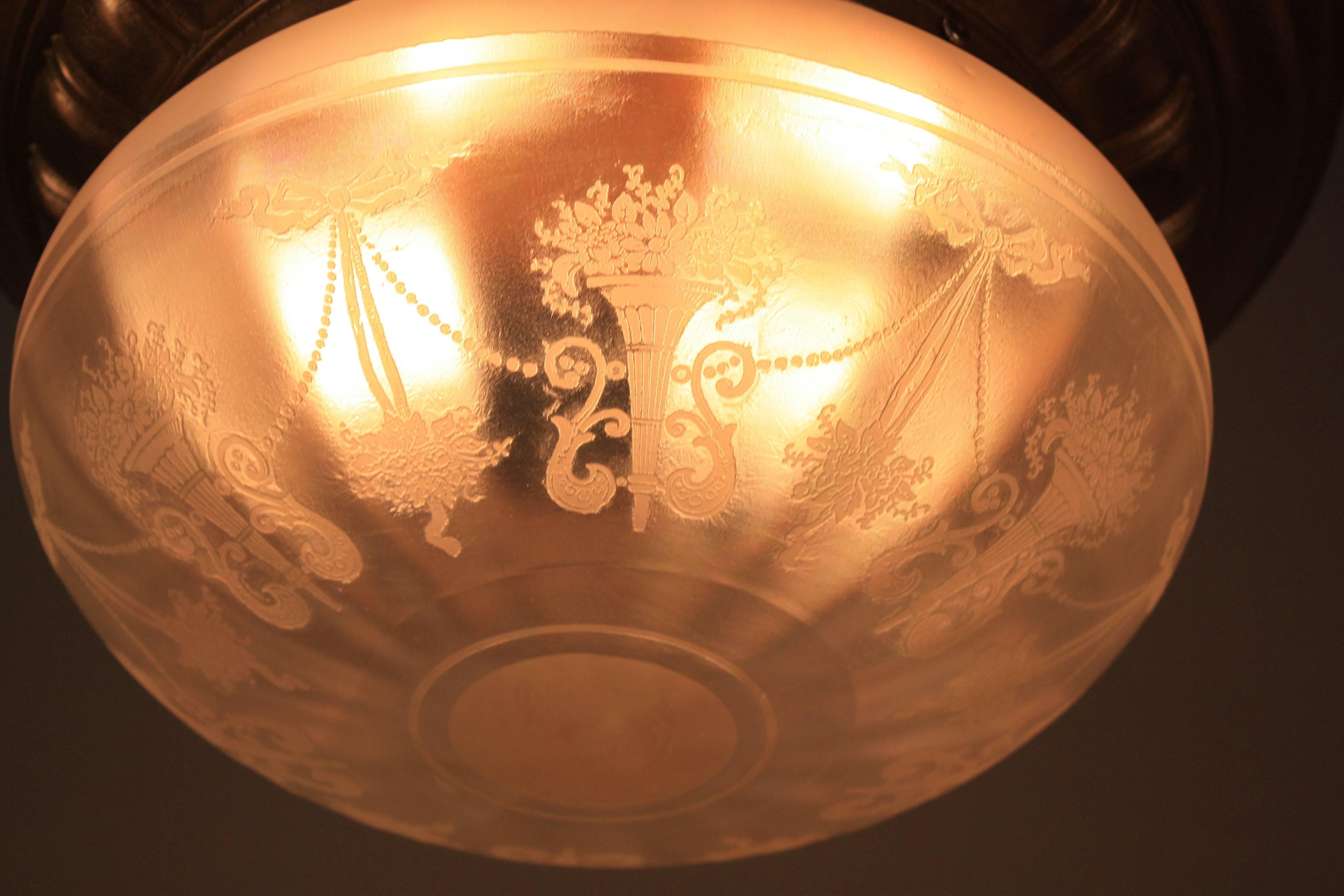 American Etched Glass Flush Mount Light Fixture 2