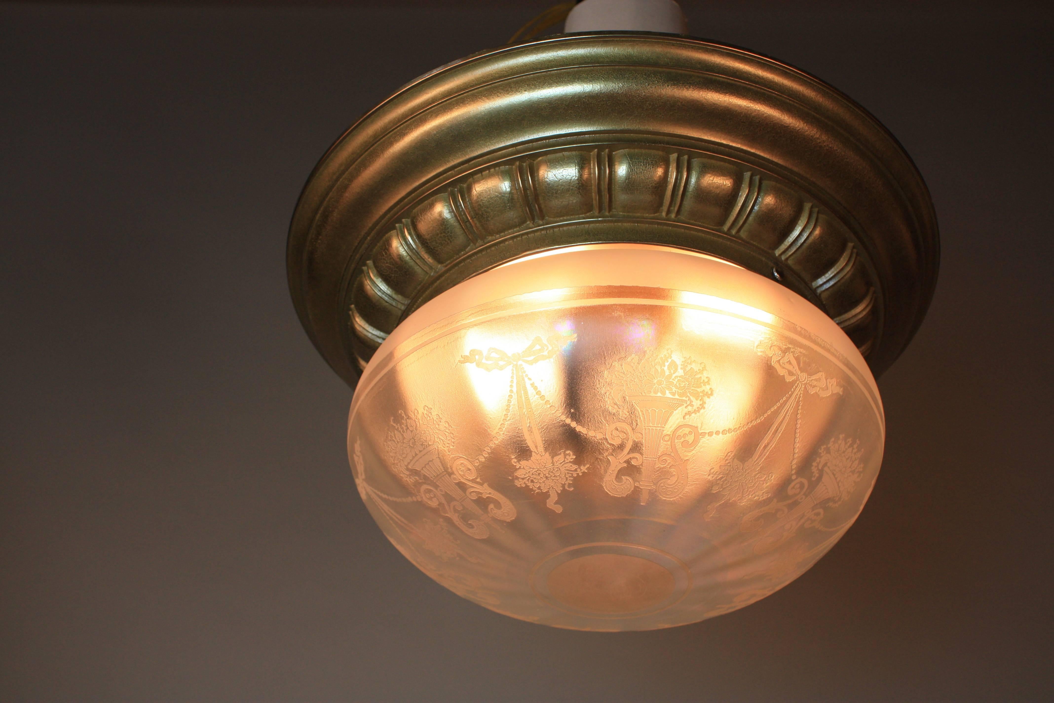 American Etched Glass Flush Mount Light Fixture 3
