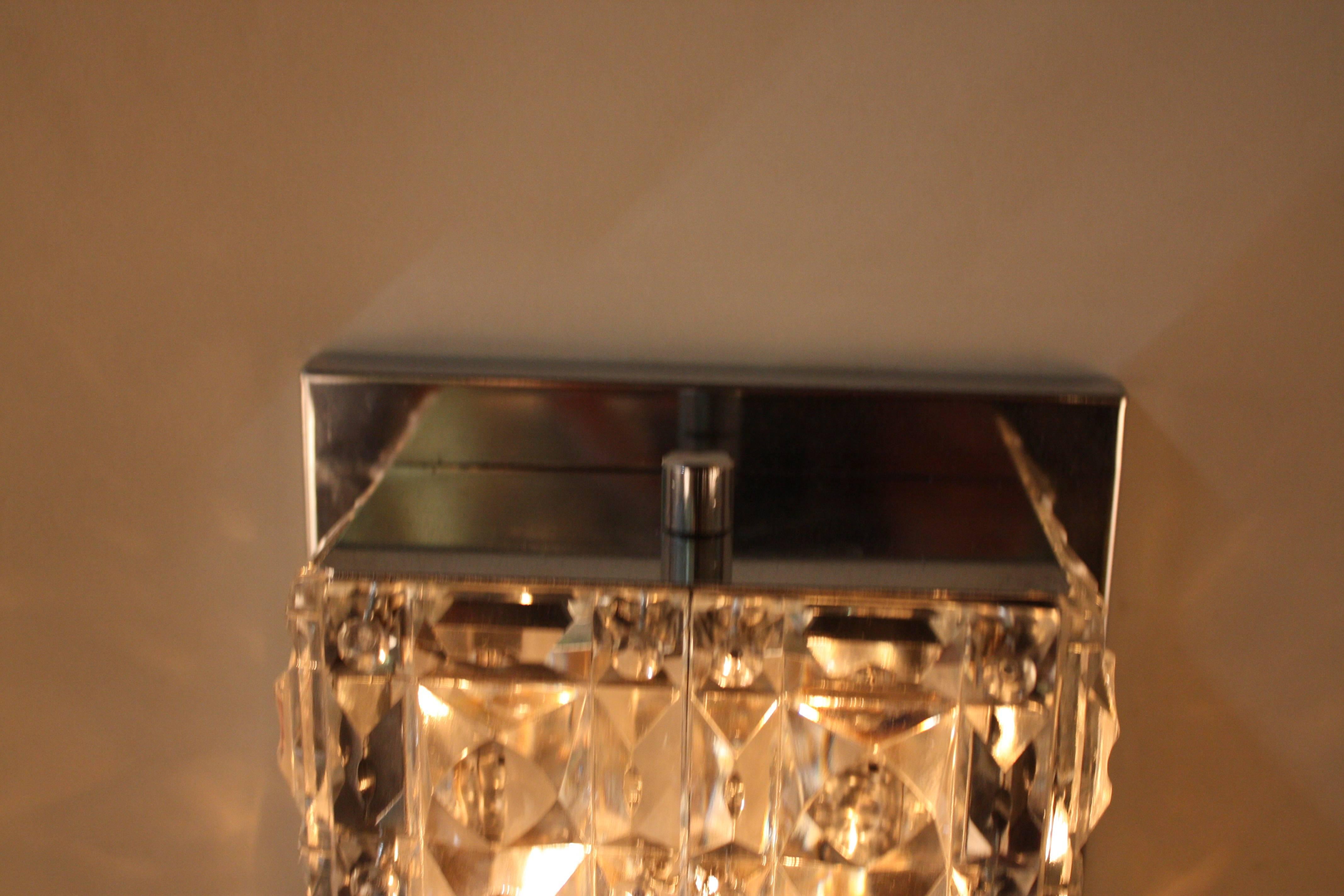 Pair of 1970s Crystal and Chrome Wall Sconces by Kinkeldey 4