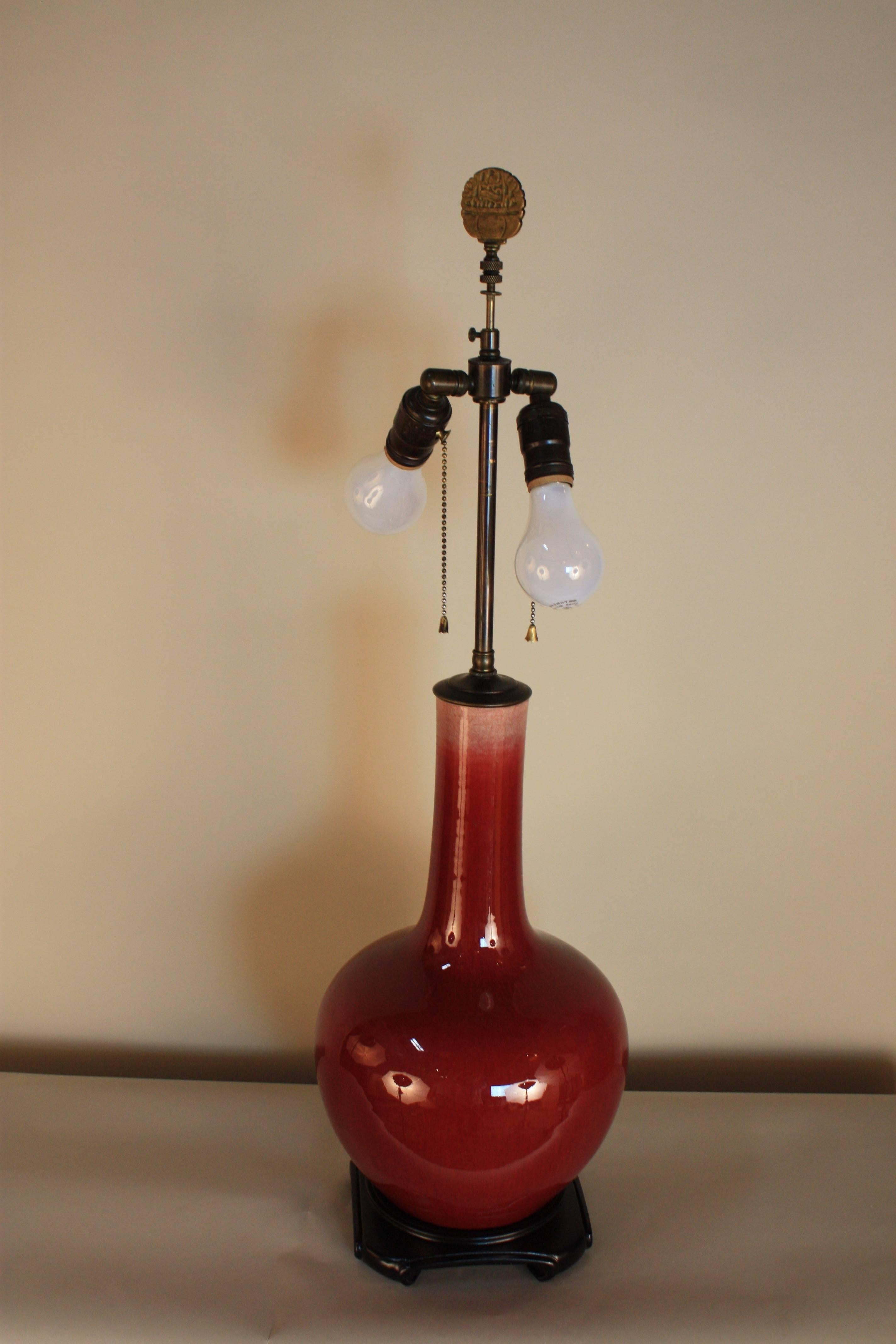 19th Century Chinese Sang De Boeuf or Oxblood Porcelain Vase Table Lamp In Good Condition In Fairfax, VA