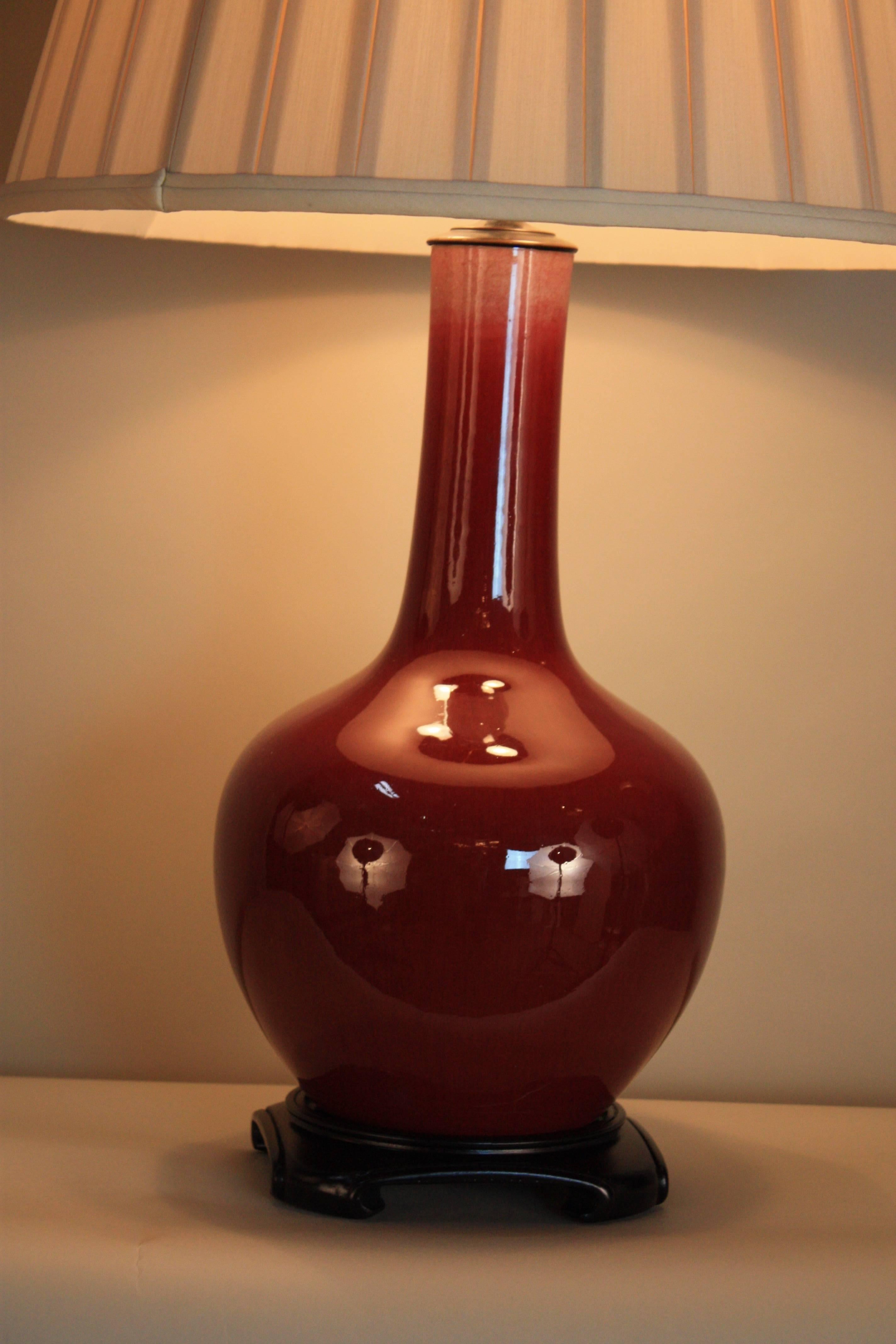 19th Century Chinese Sang De Boeuf or Oxblood Porcelain Vase Table Lamp 4