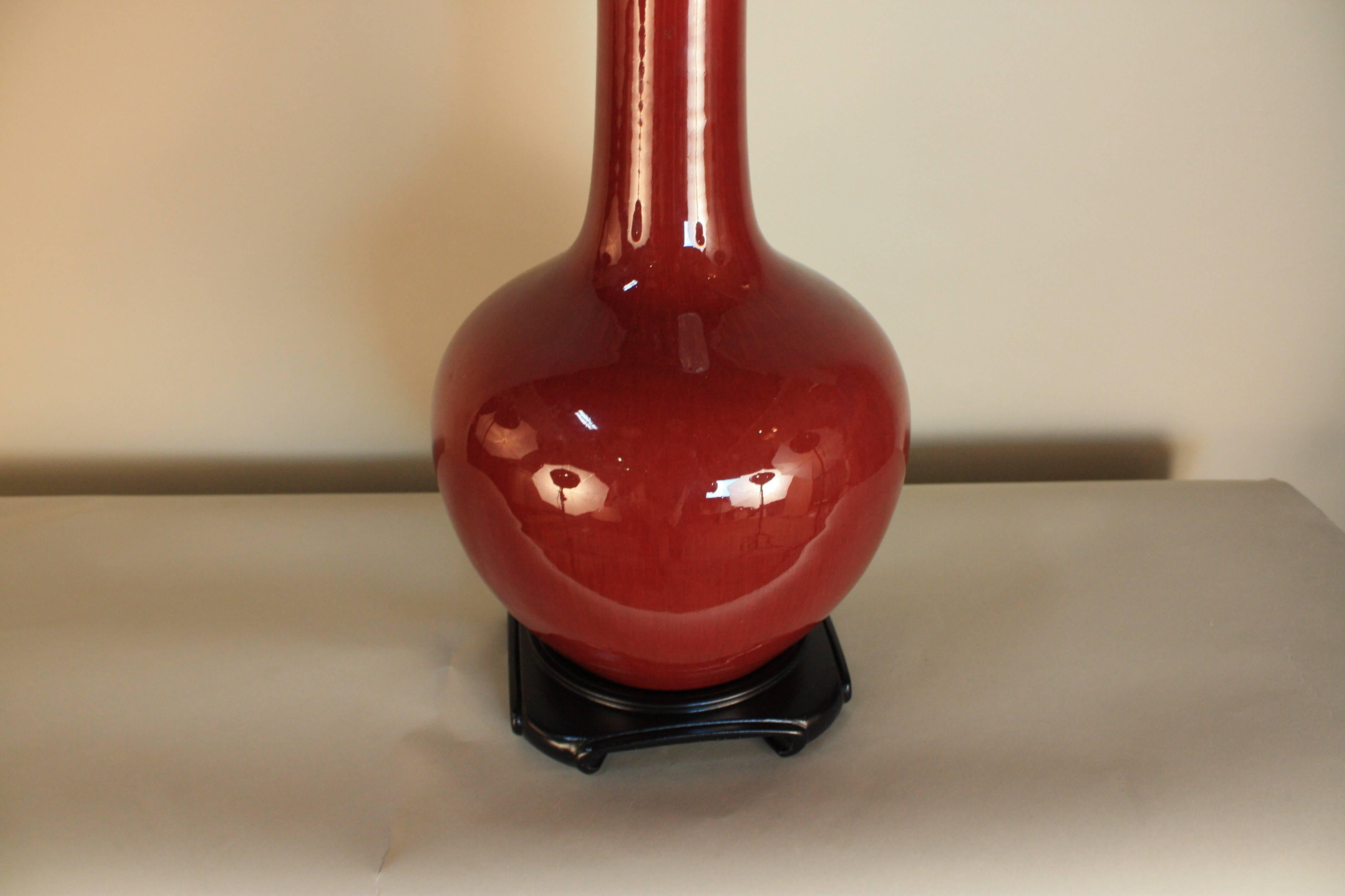 19th Century Chinese Sang De Boeuf or Oxblood Porcelain Vase Table Lamp 3