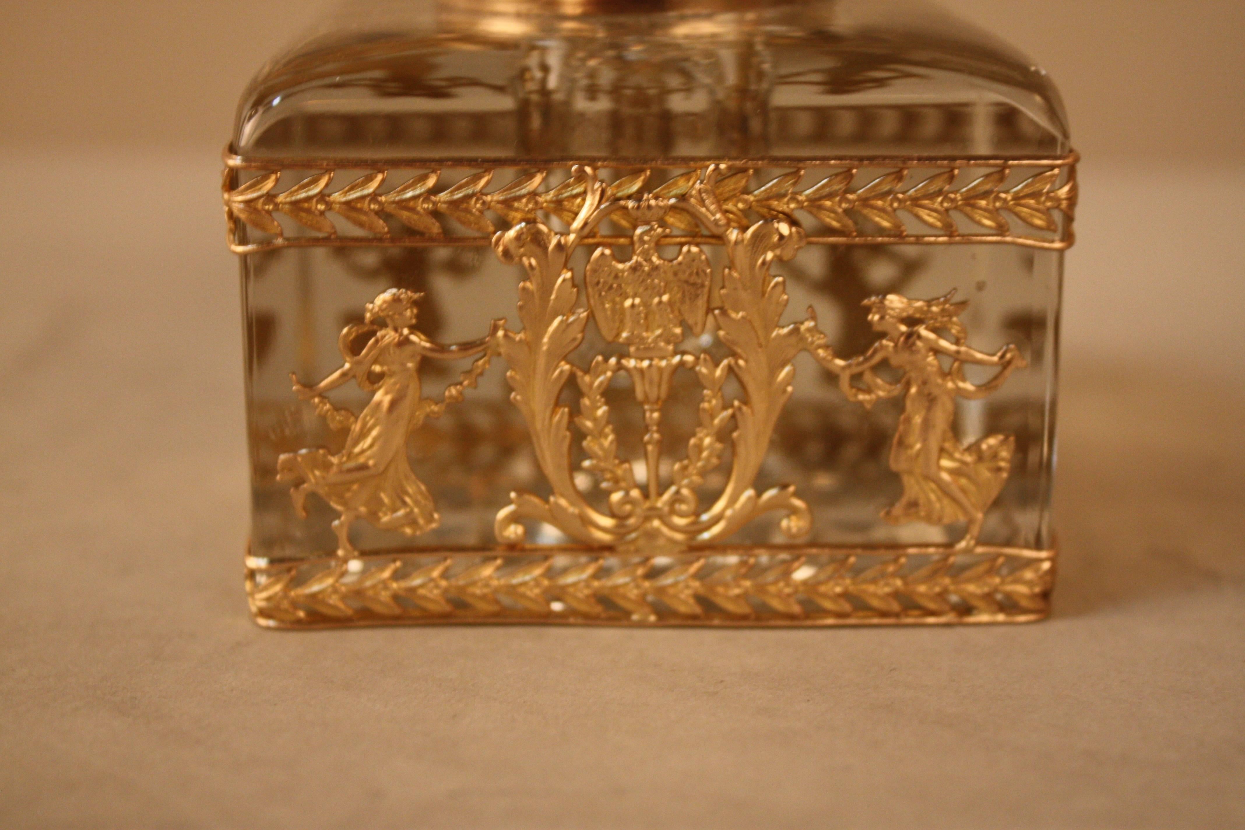 French 19th century Empire style bronze and Baccarat crystal inkwell.