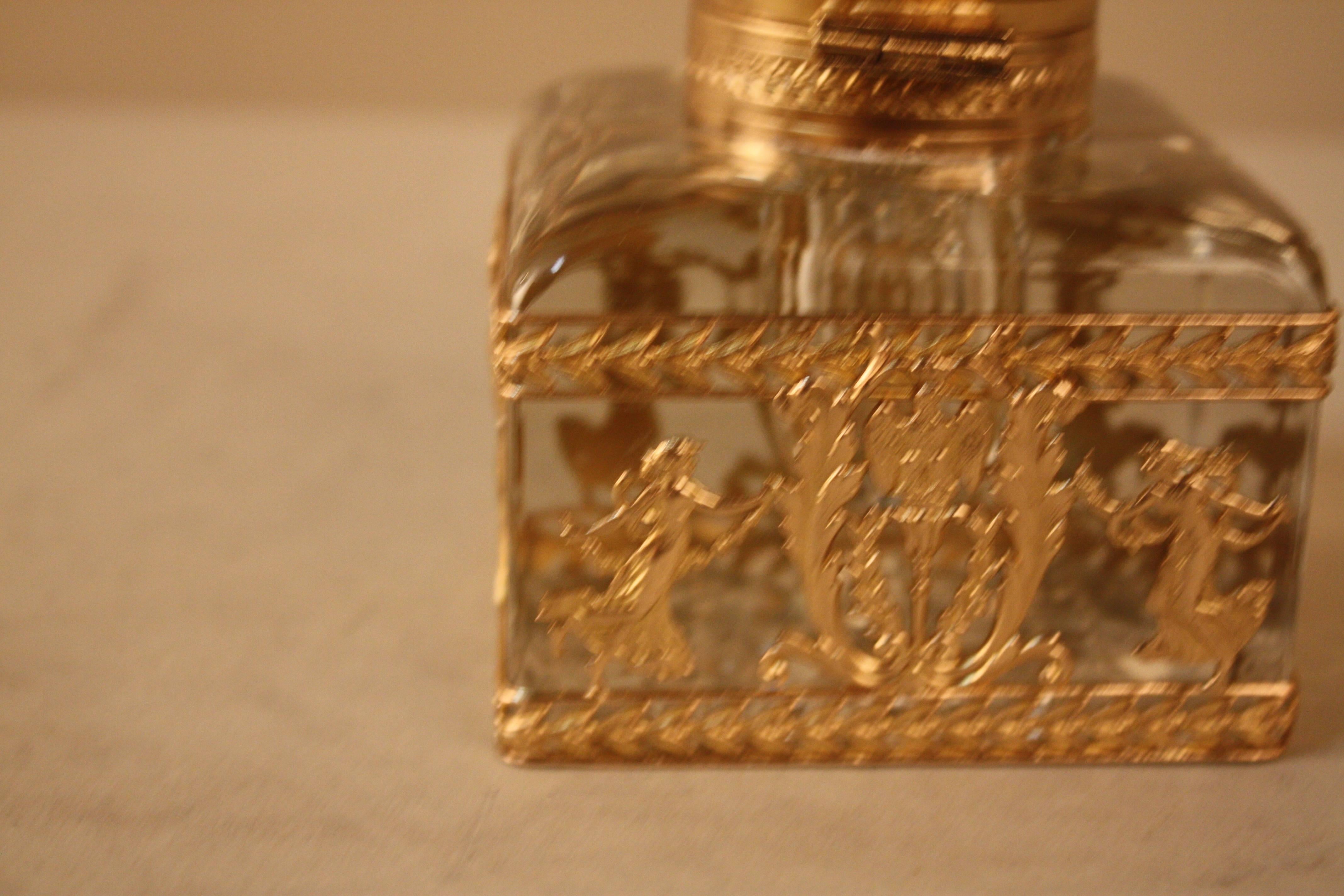 French Bronze and Baccarat Crystal Empire Style Inkwell In Good Condition In Fairfax, VA