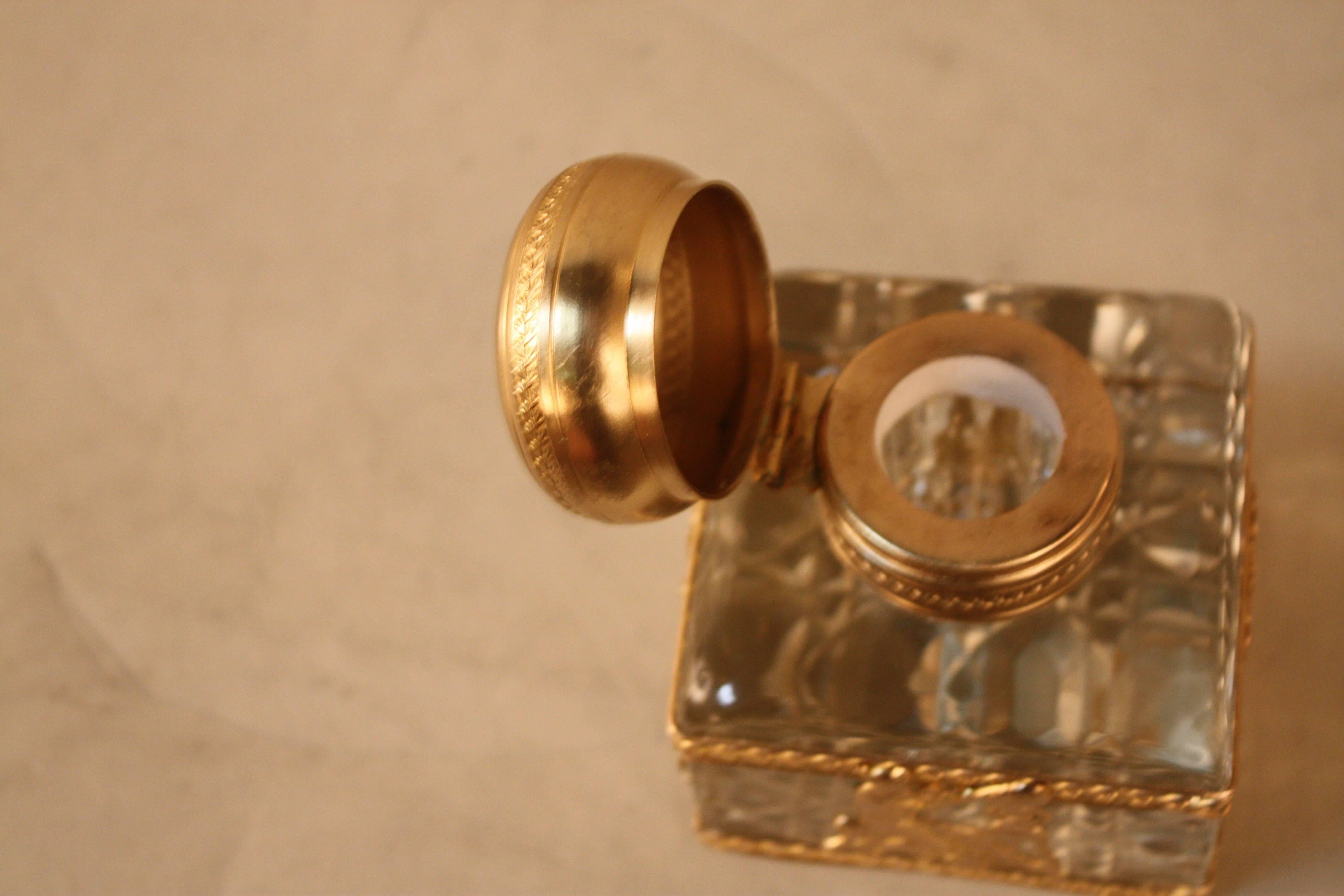 French Bronze and Baccarat Crystal Empire Style Inkwell 1