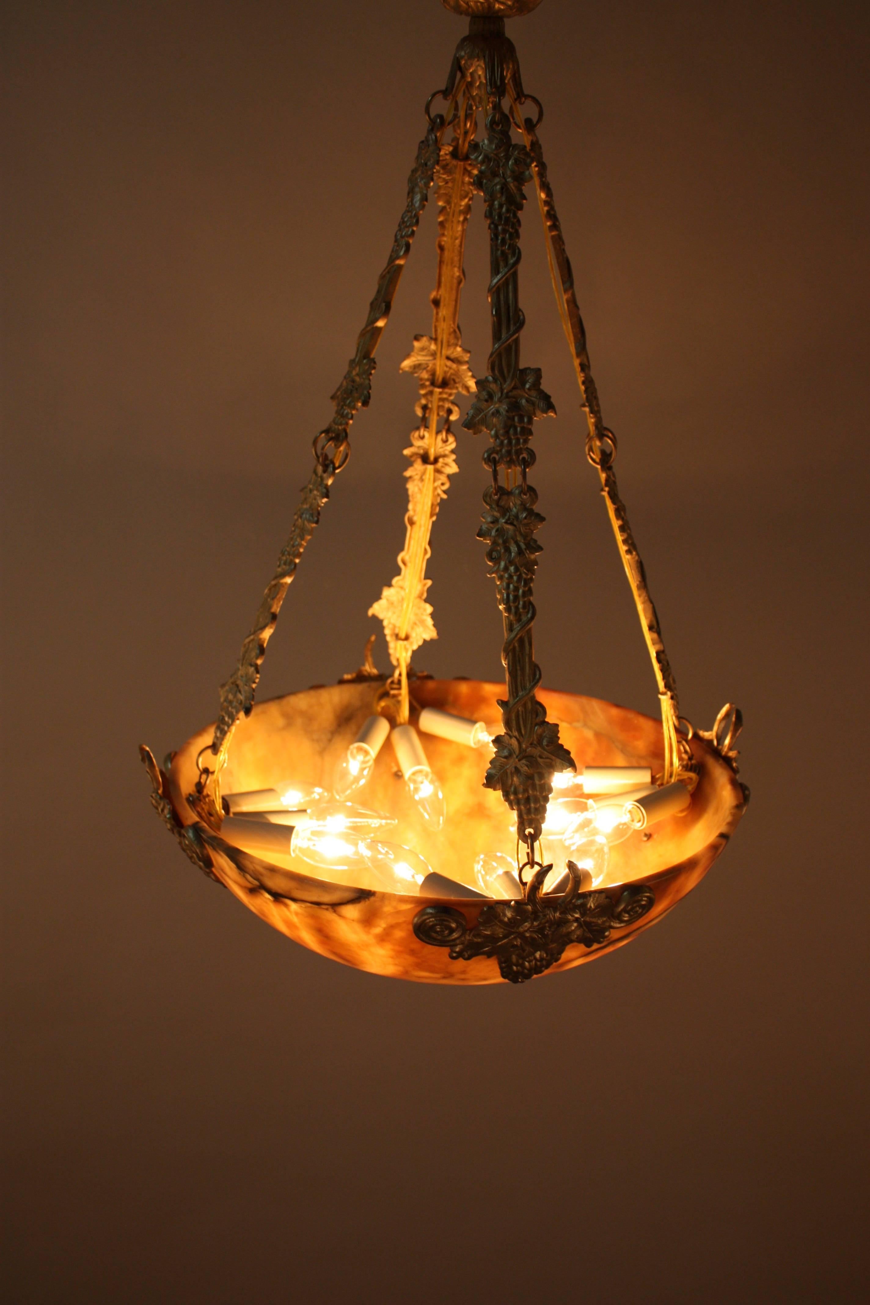  French Alabaster and Bronze Chandelier 5