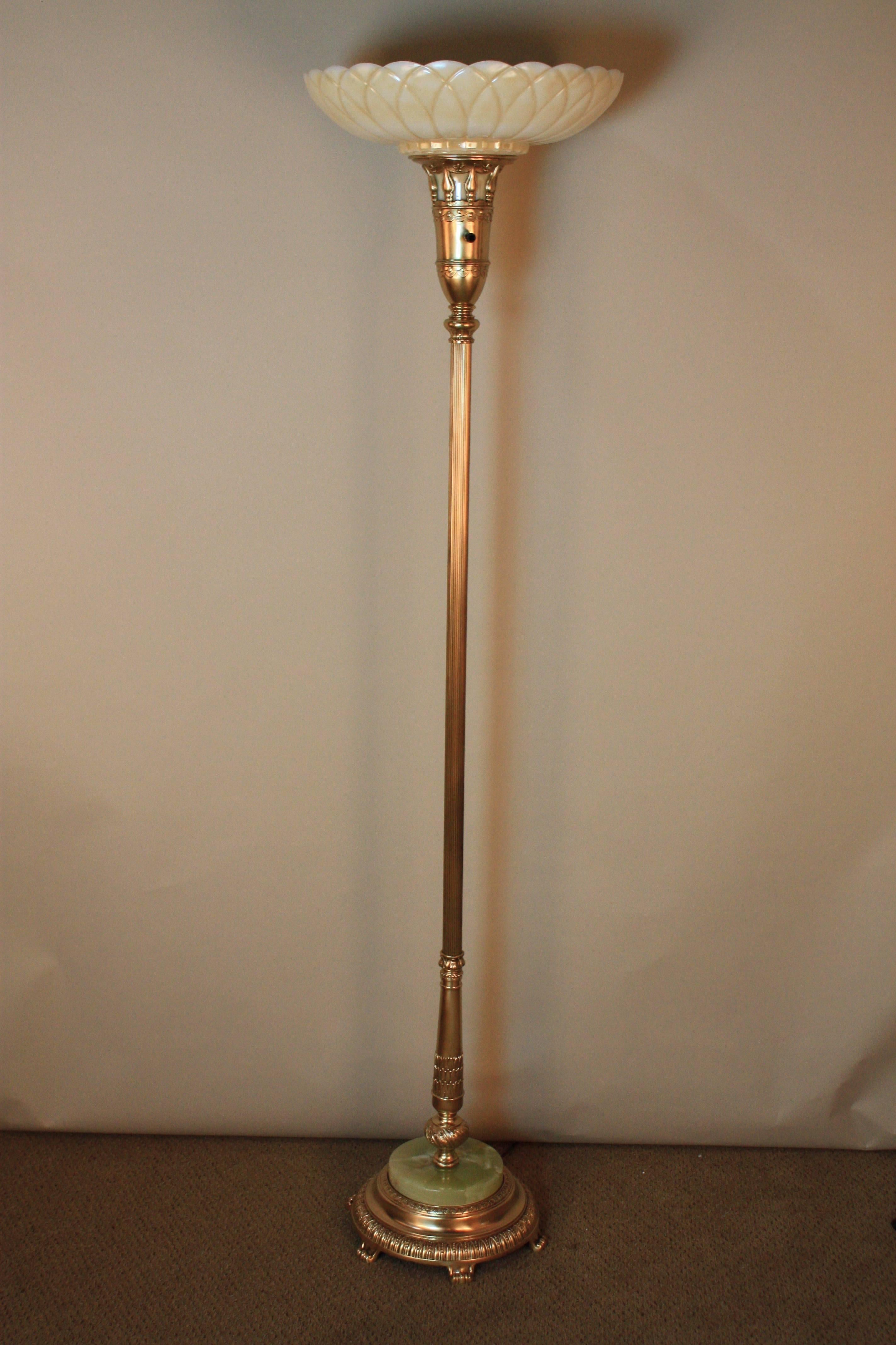 American Torchiere Floor Lamp with Onyx Base In Good Condition In Fairfax, VA