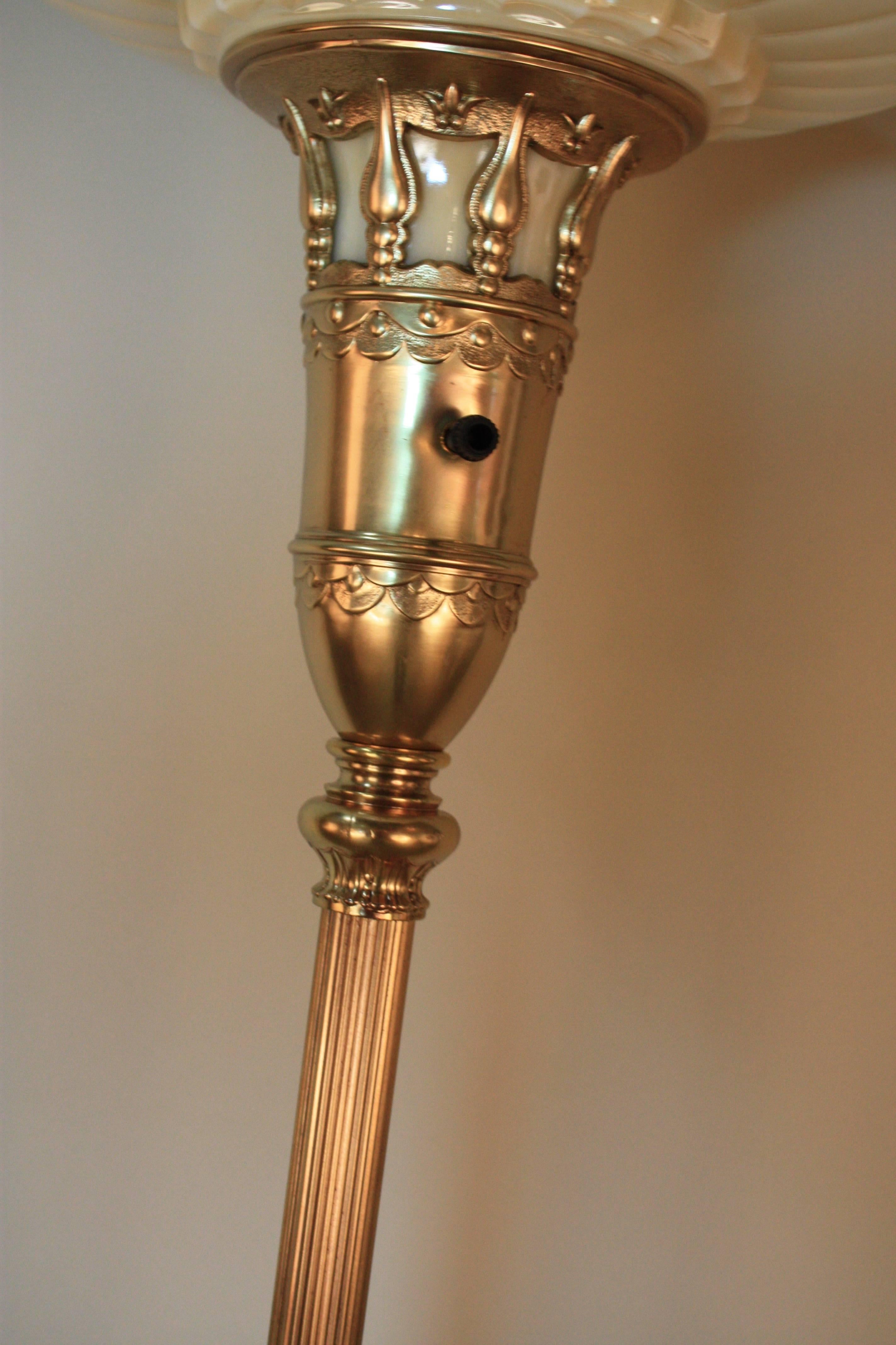 Mid-20th Century American Torchiere Floor Lamp with Onyx Base