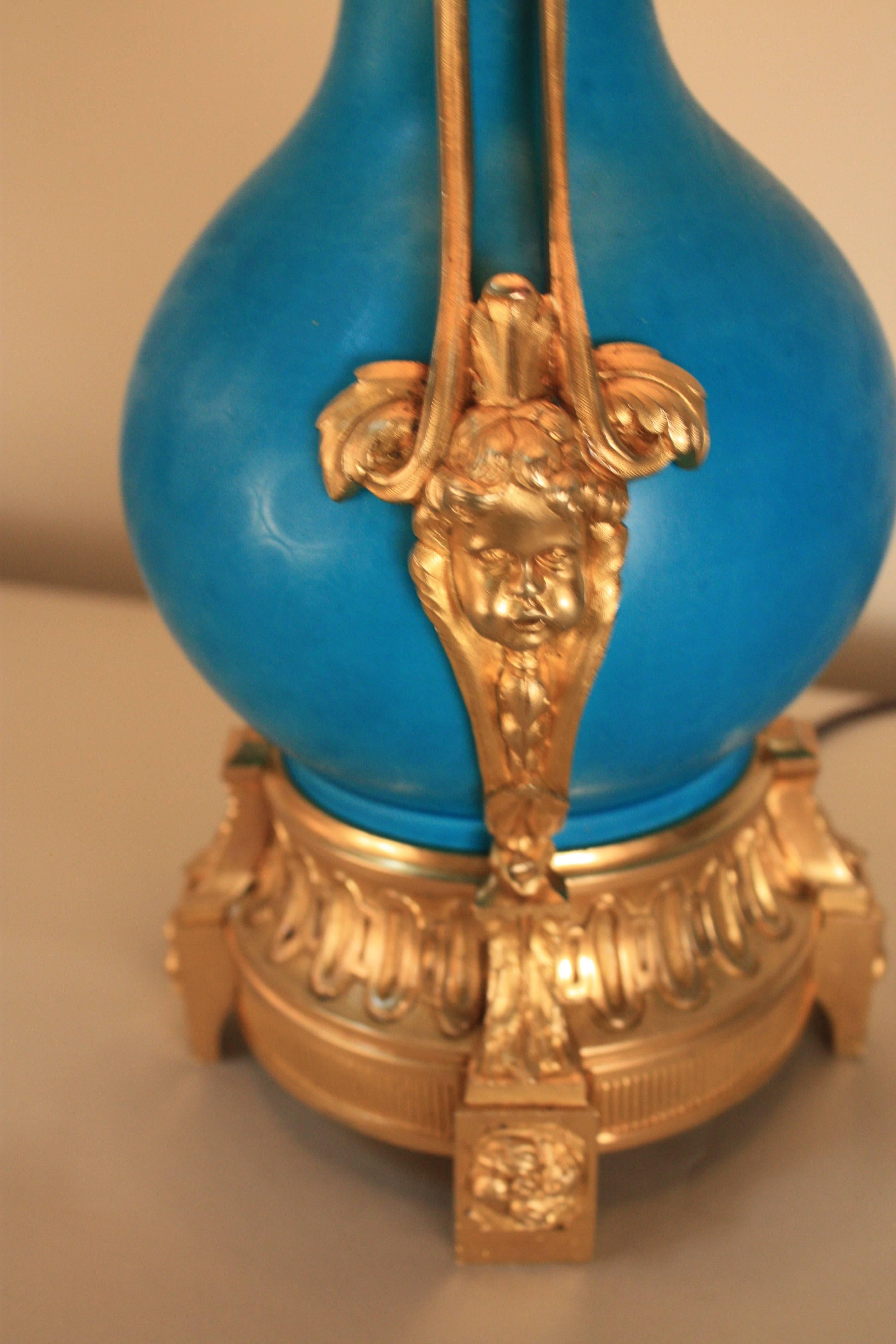19th Century French Porcelain and Bronze Table Lamp In Good Condition In Fairfax, VA