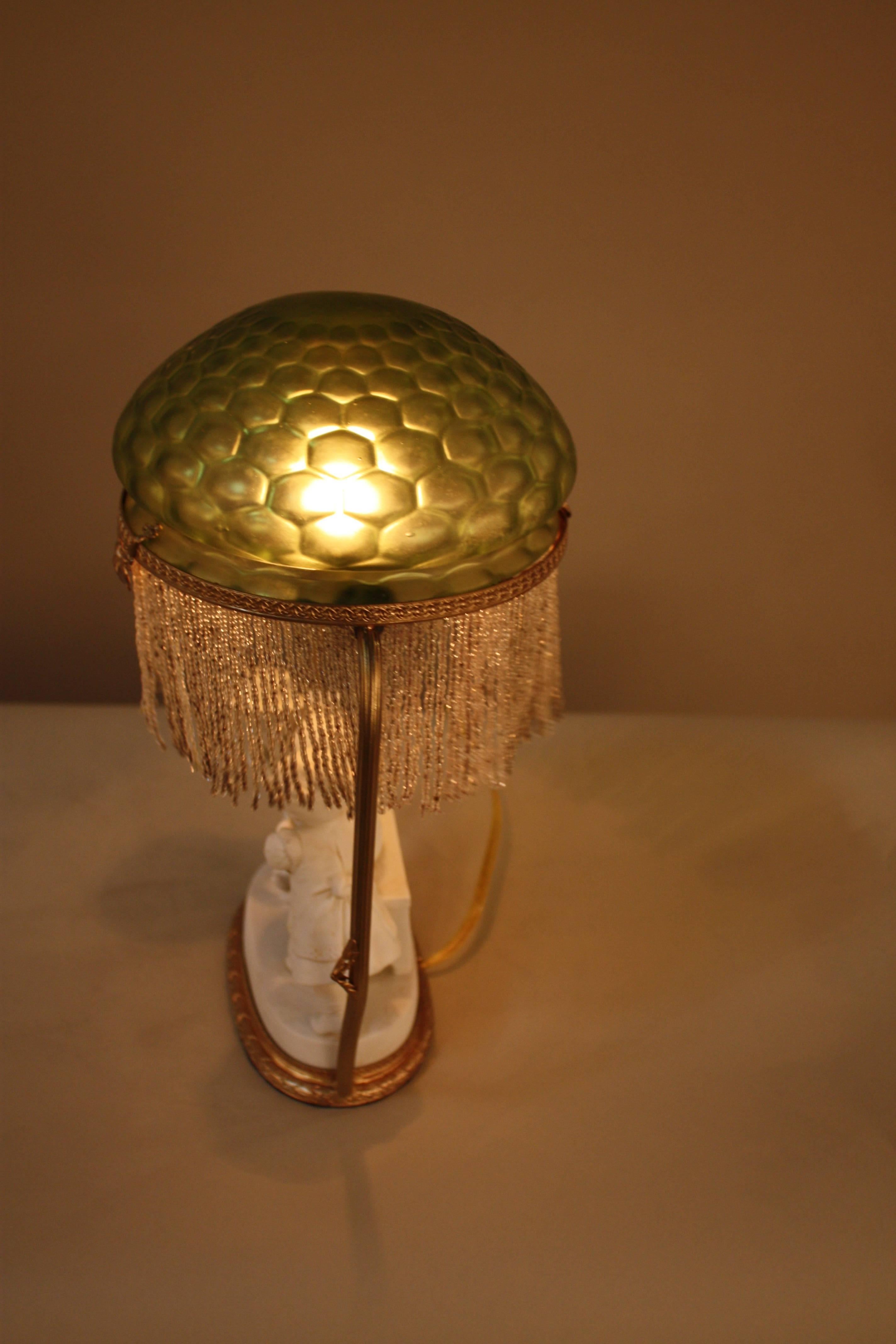French 1920s Bisque and Art Glass Table Lamp 1